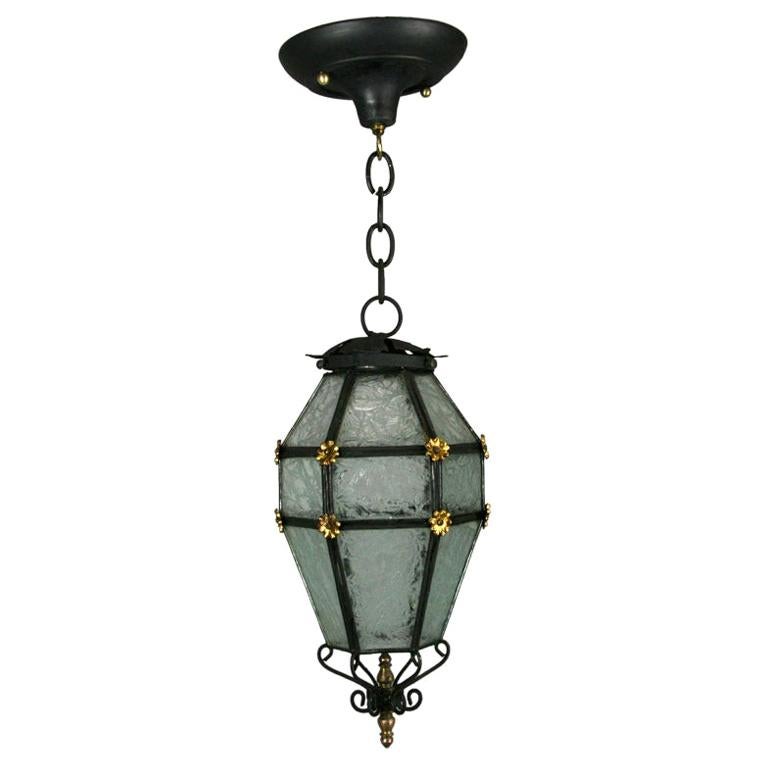 French Blackened Etched Glass Lantern For Sale