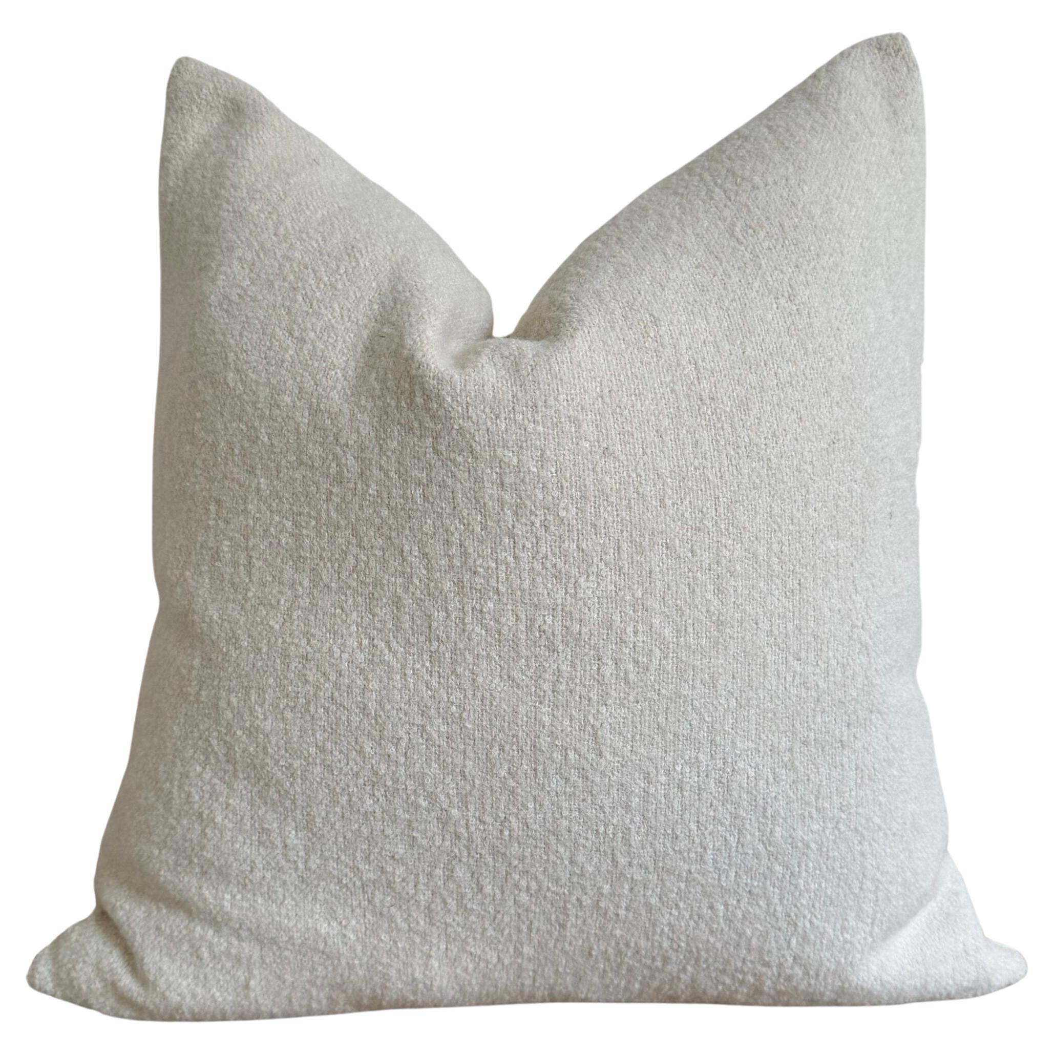 French Blanc Bouclette Vintage Linen Pillow with Down Insert For Sale