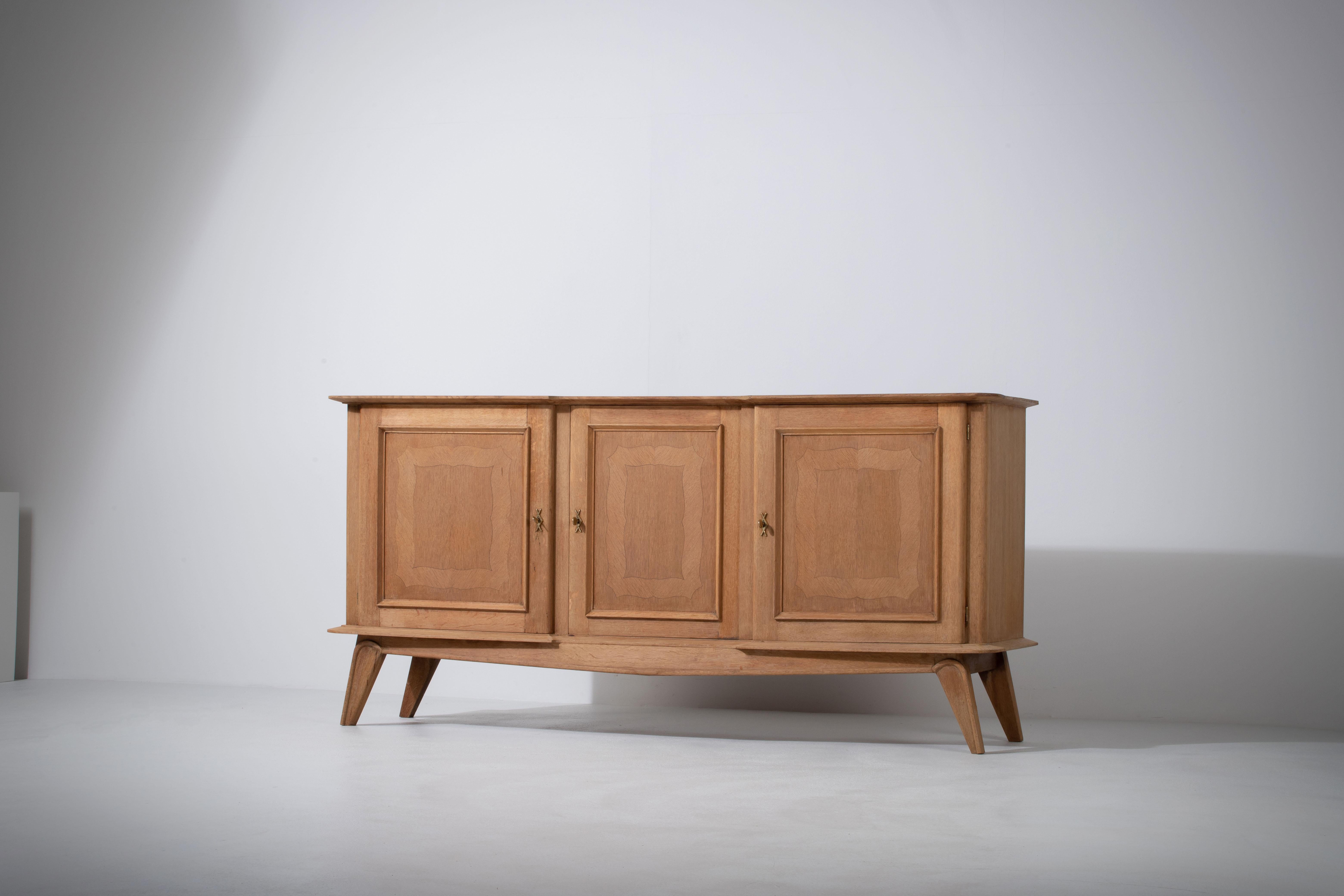 Art Deco French Bleached Credenza, Oak, France, 1940s For Sale