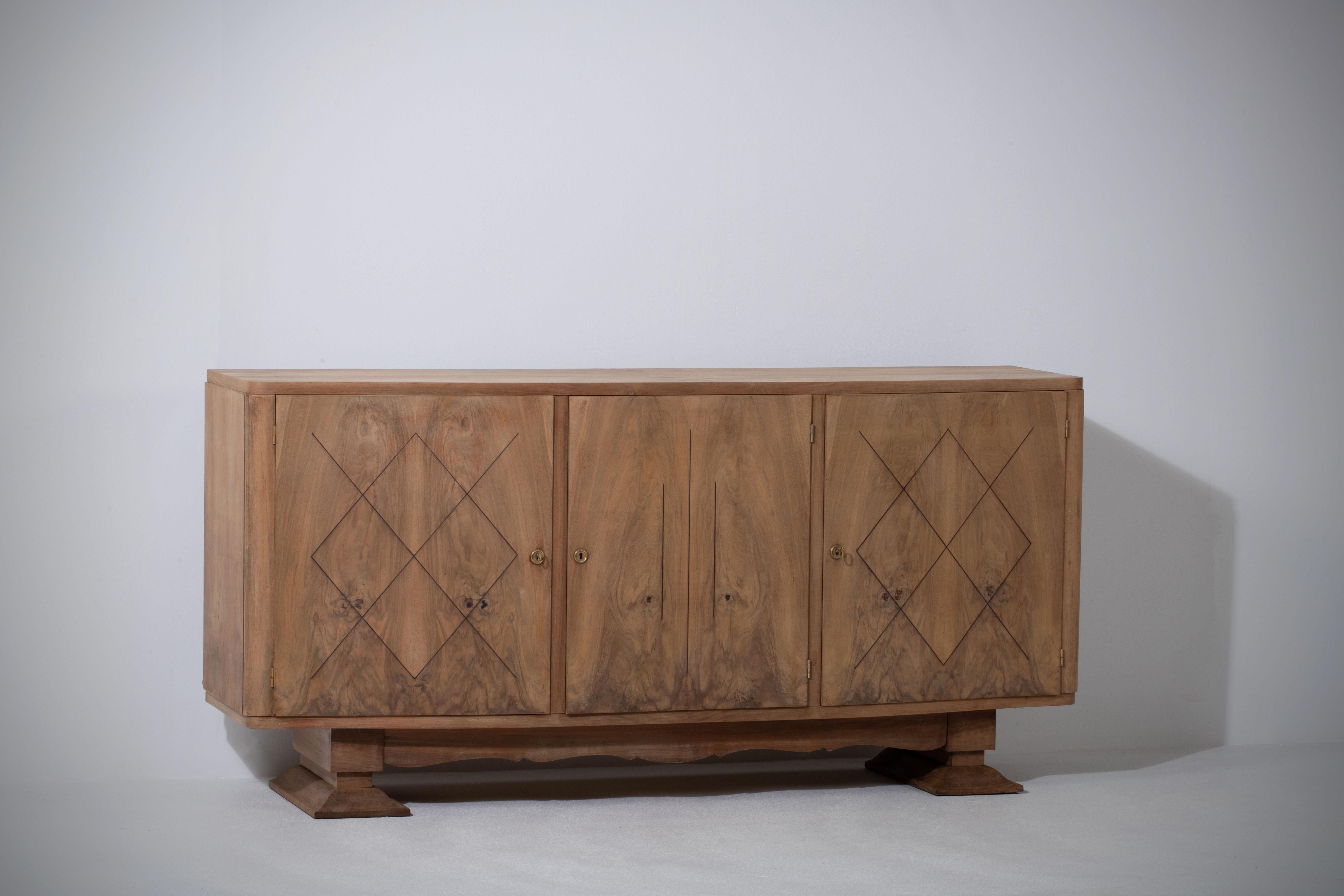 Mid-20th Century French Bleached Credenza, Walnut, France, 1940s For Sale