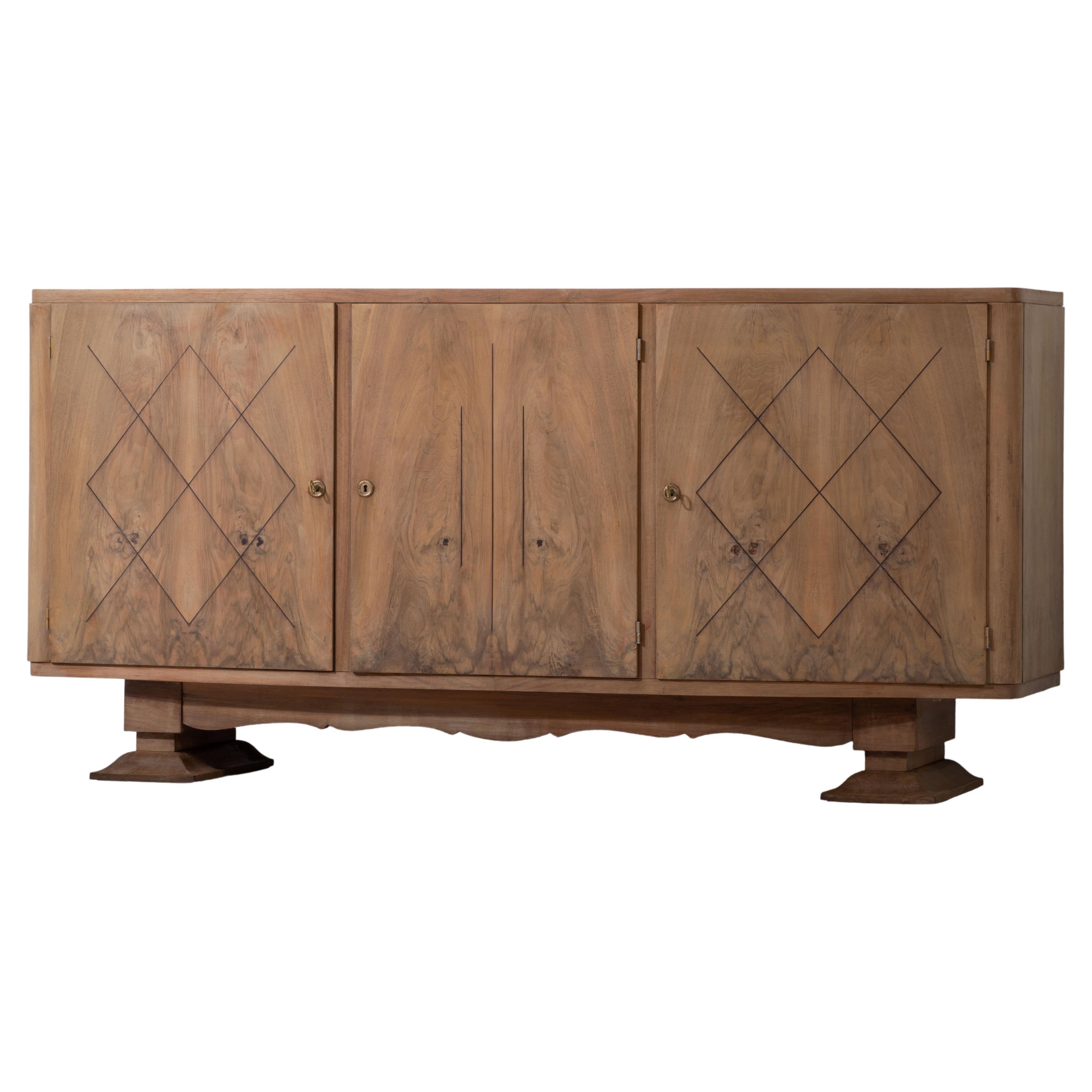 French Bleached Credenza, Walnut, France, 1940s For Sale