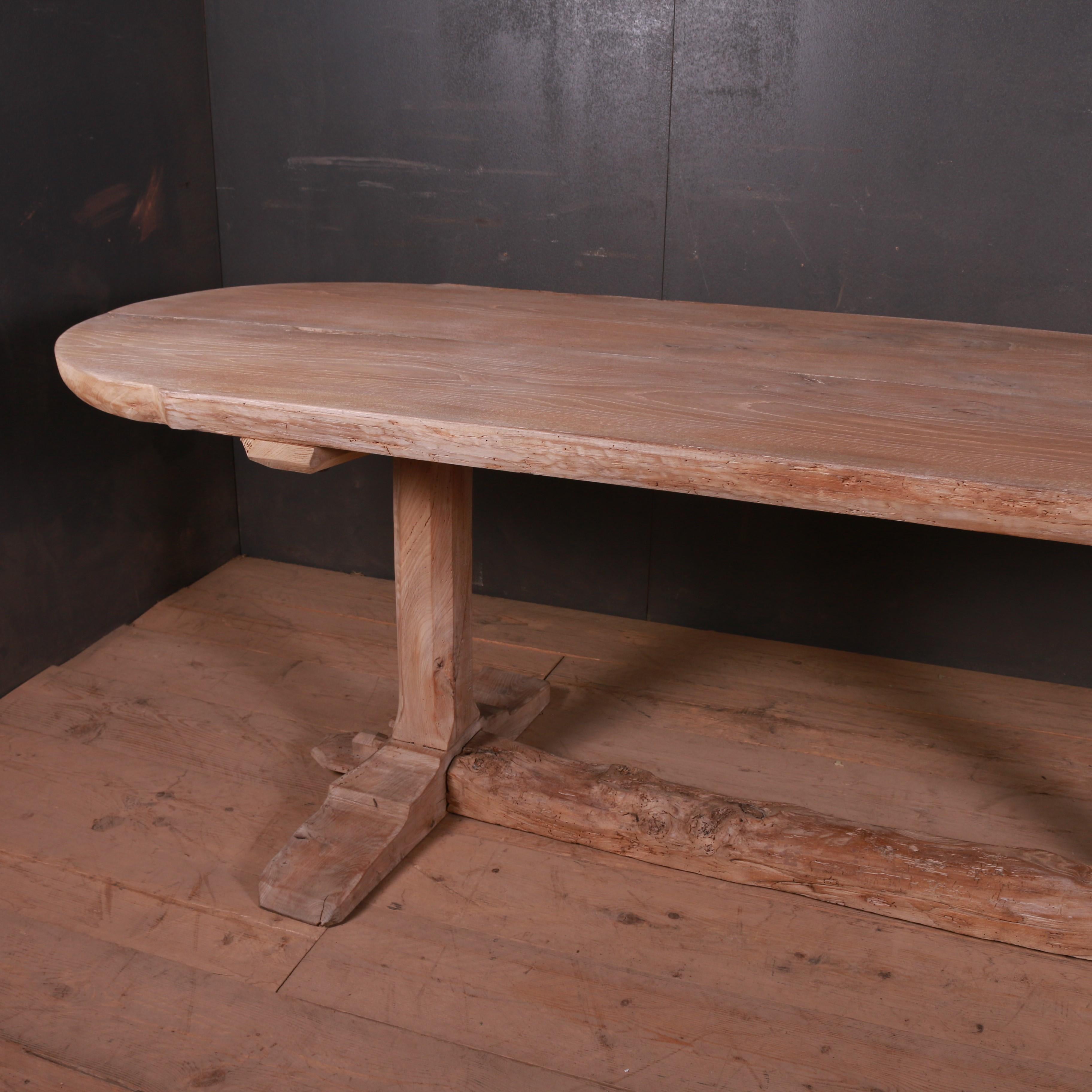 Good early 19th century French bleached elm trestle table from a monastery. Very good two-piece top- 2.5