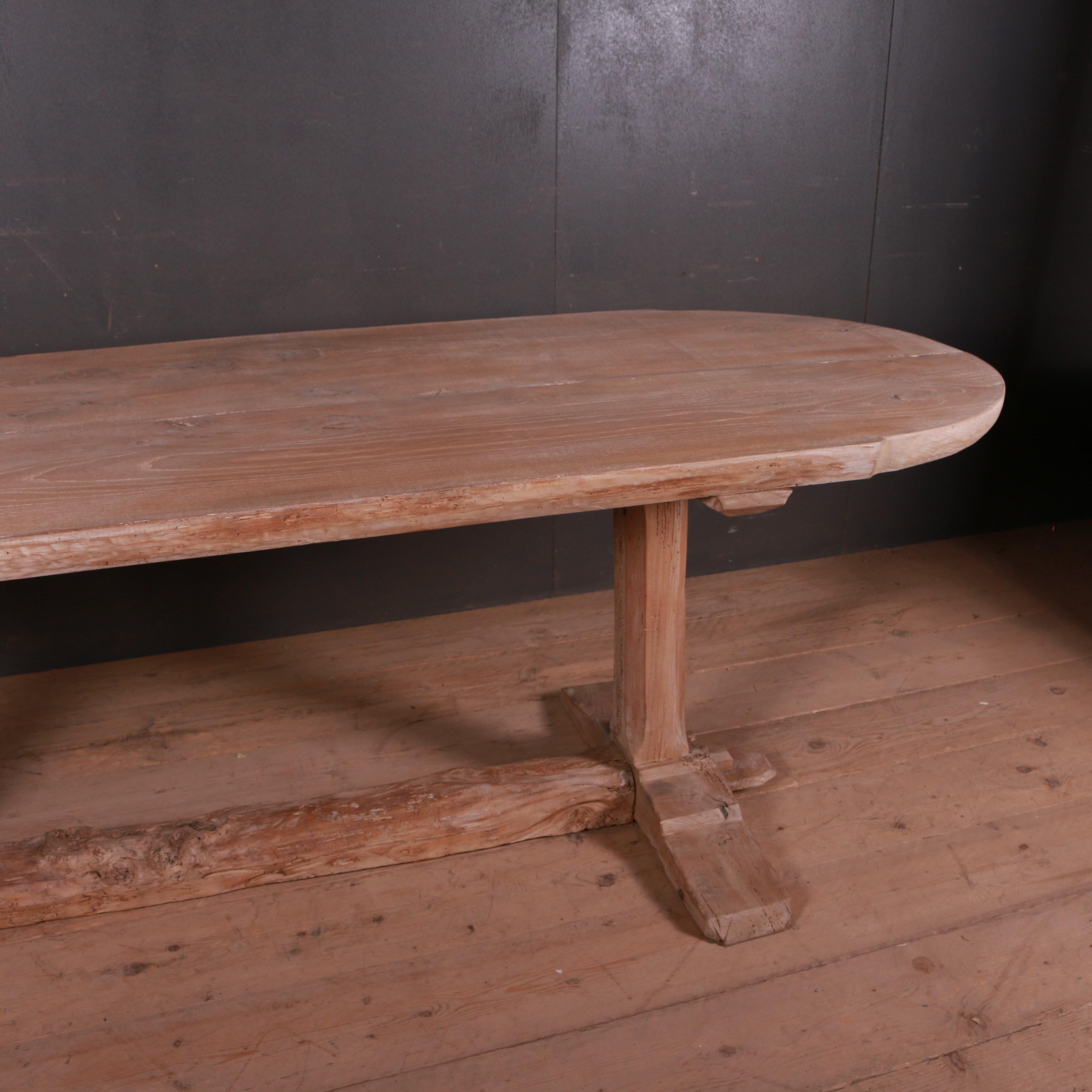 French Bleached Elm Trestle Table In Good Condition In Leamington Spa, Warwickshire