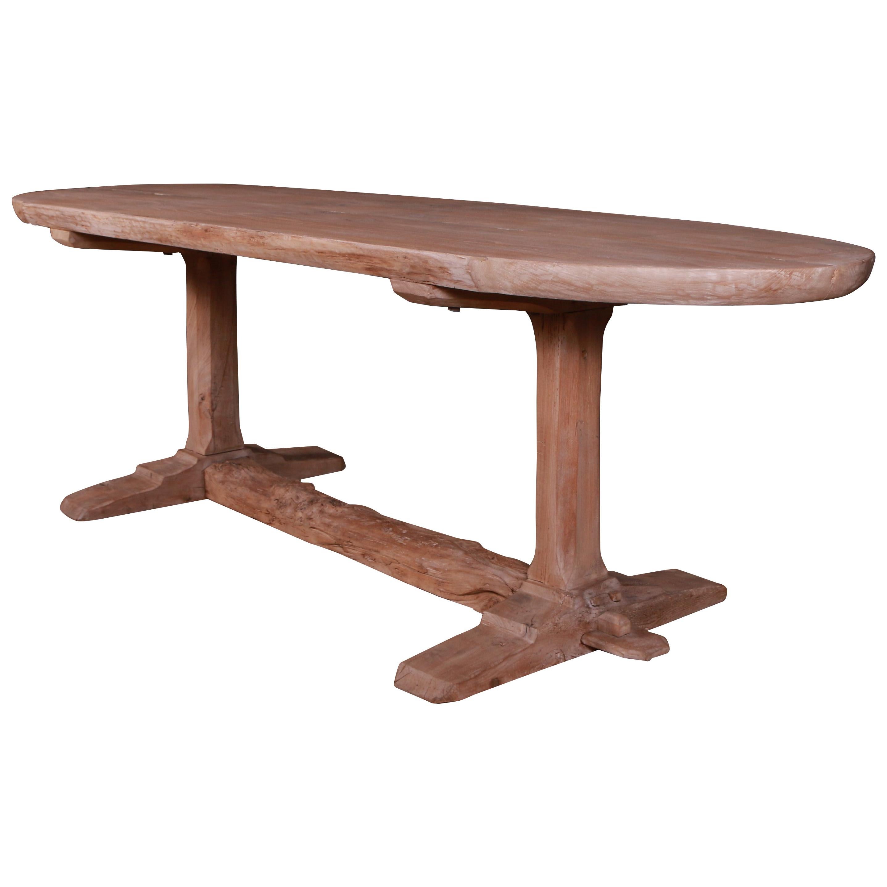 French Bleached Elm Trestle Table