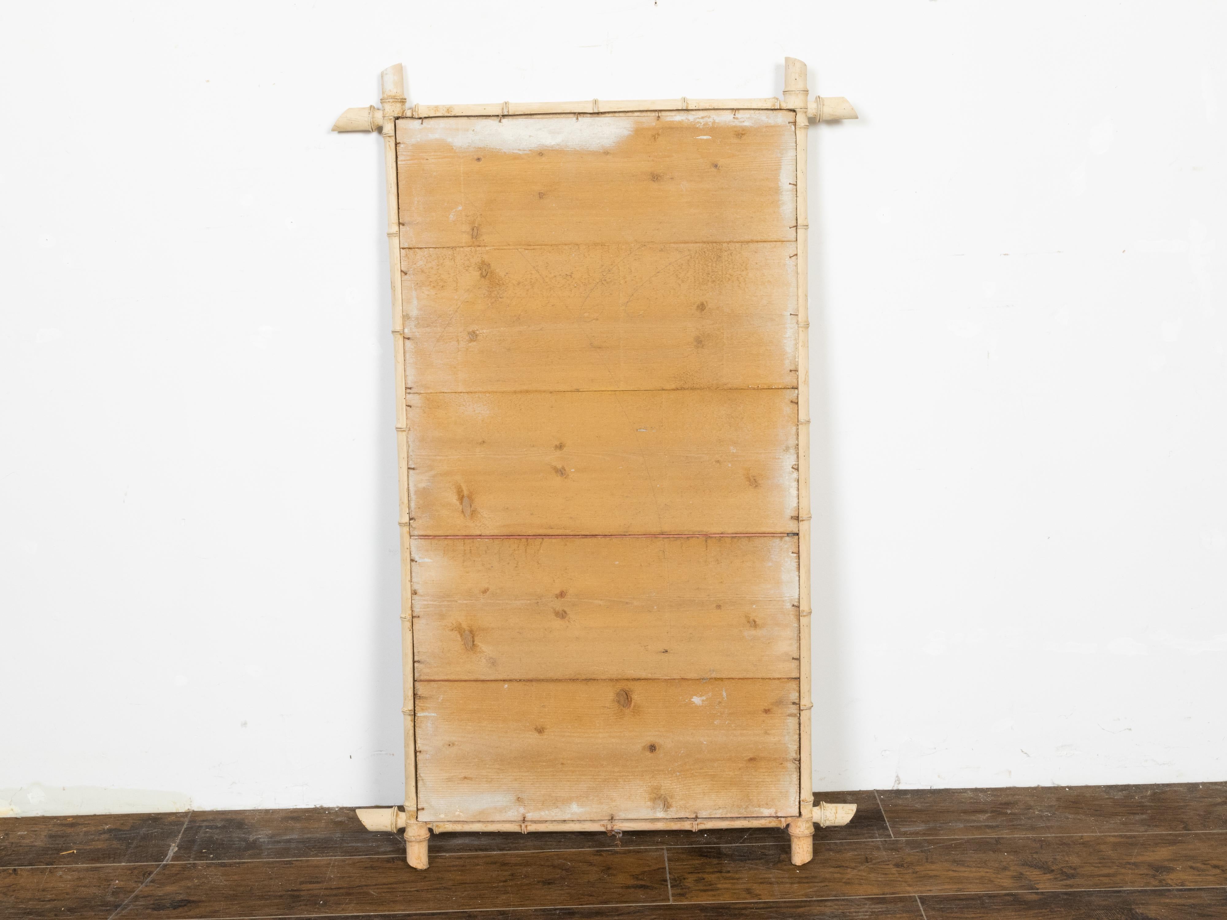 Rustic French Bleached Faux-Bamboo Mirror with Intersecting Corners, circa 1900 For Sale