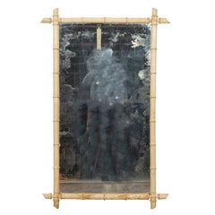 Specchio francese in finto bambù sbiancato con angoli intersecati, 1900 circa