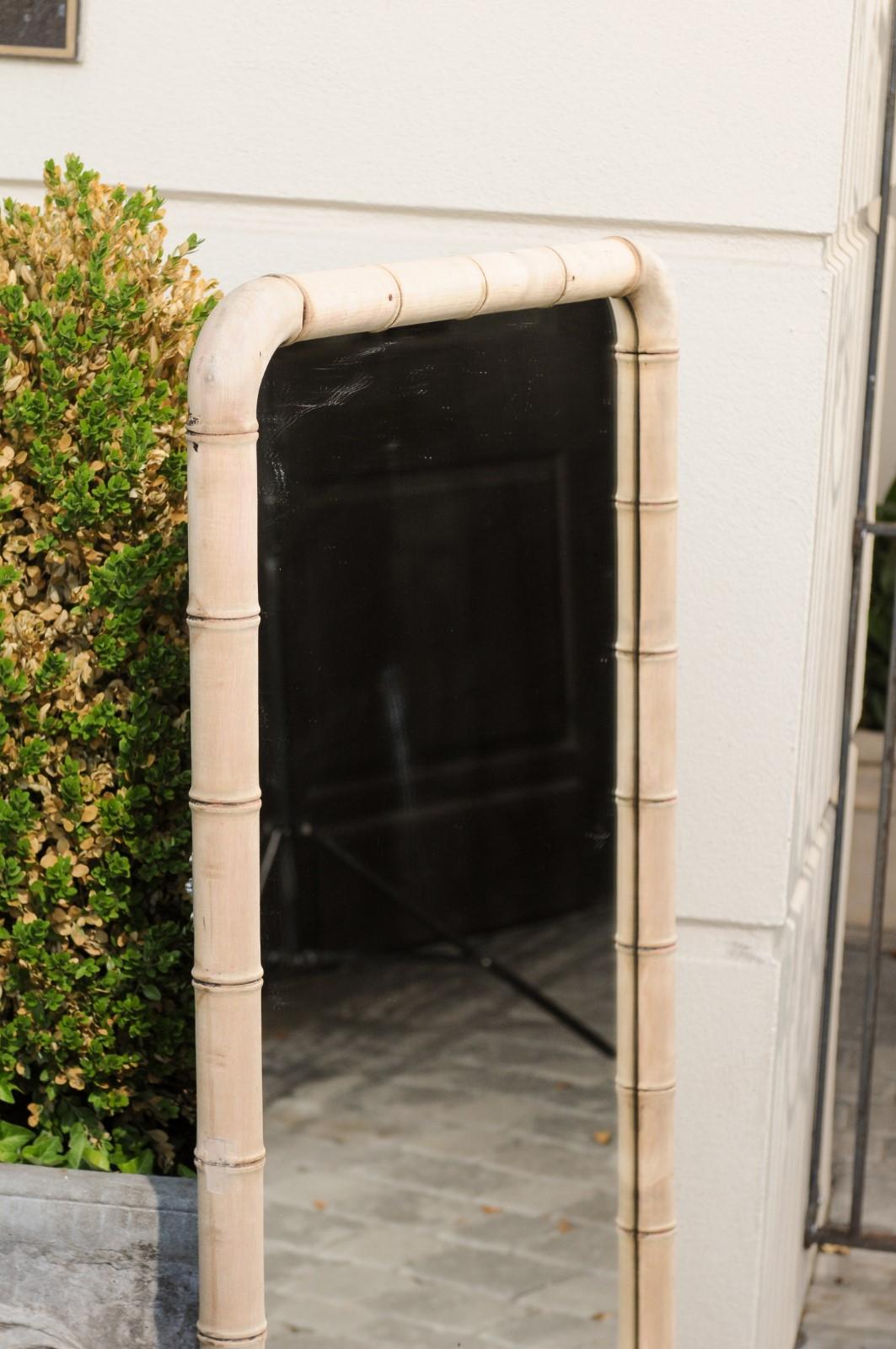 French Bleached Faux Bamboo Mirror with Rounded Corners from the 1920s 6