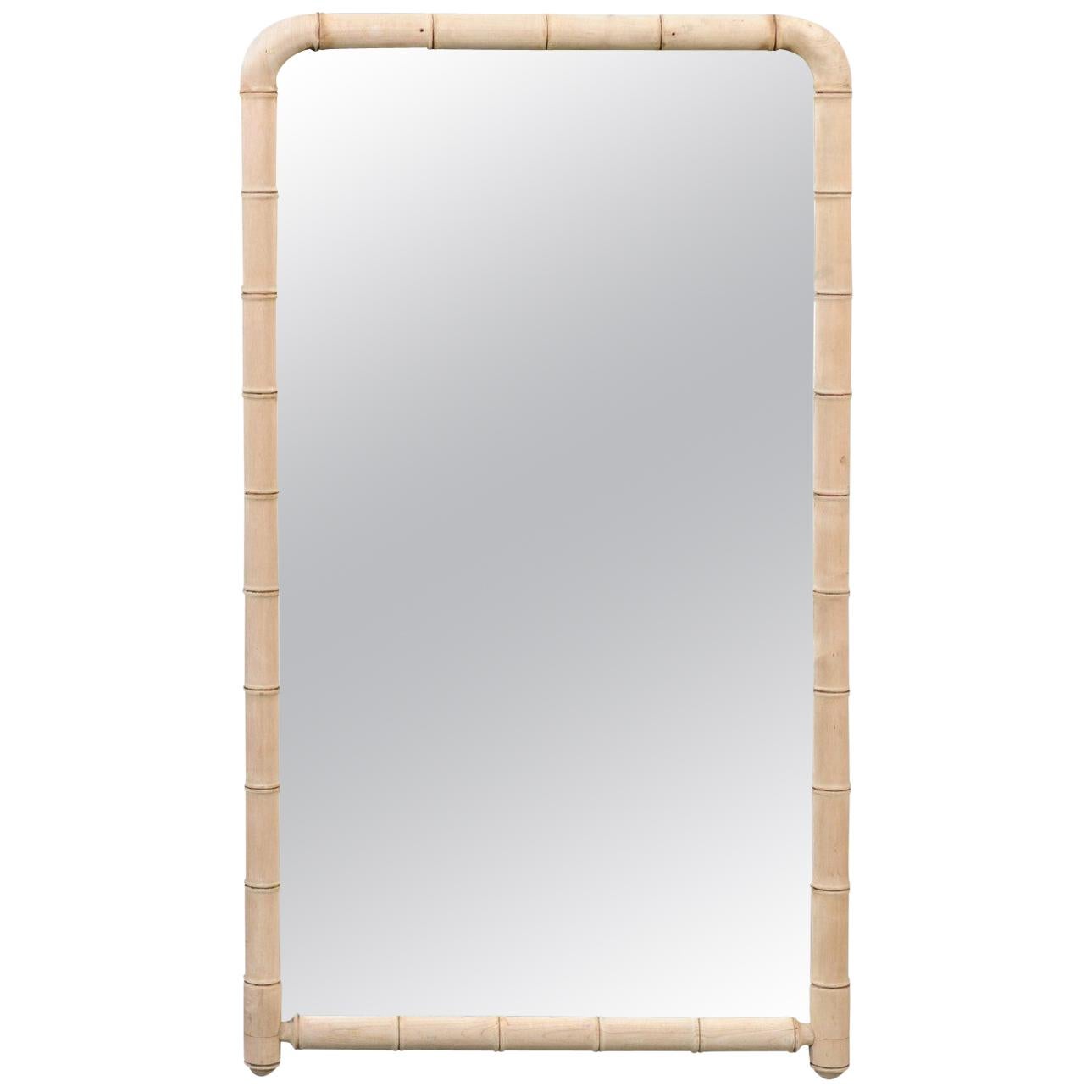 French Bleached Faux Bamboo Mirror with Rounded Corners from the 1920s