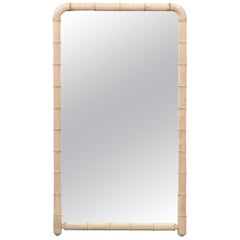 Antique French Bleached Faux Bamboo Mirror with Rounded Corners from the 1920s