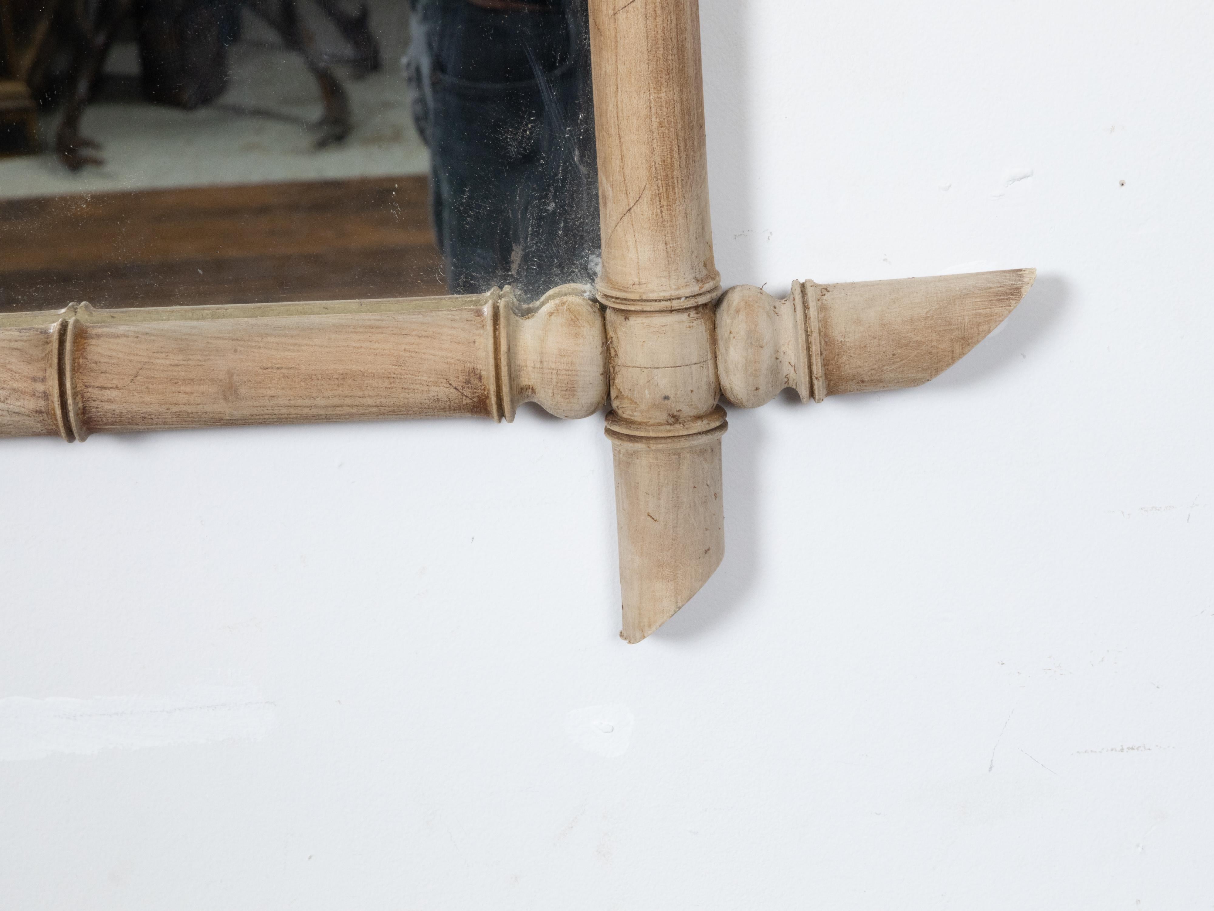 French Bleached Faux Bamboo Turn of the Century Mirror with Interesting Corners  In Good Condition For Sale In Atlanta, GA