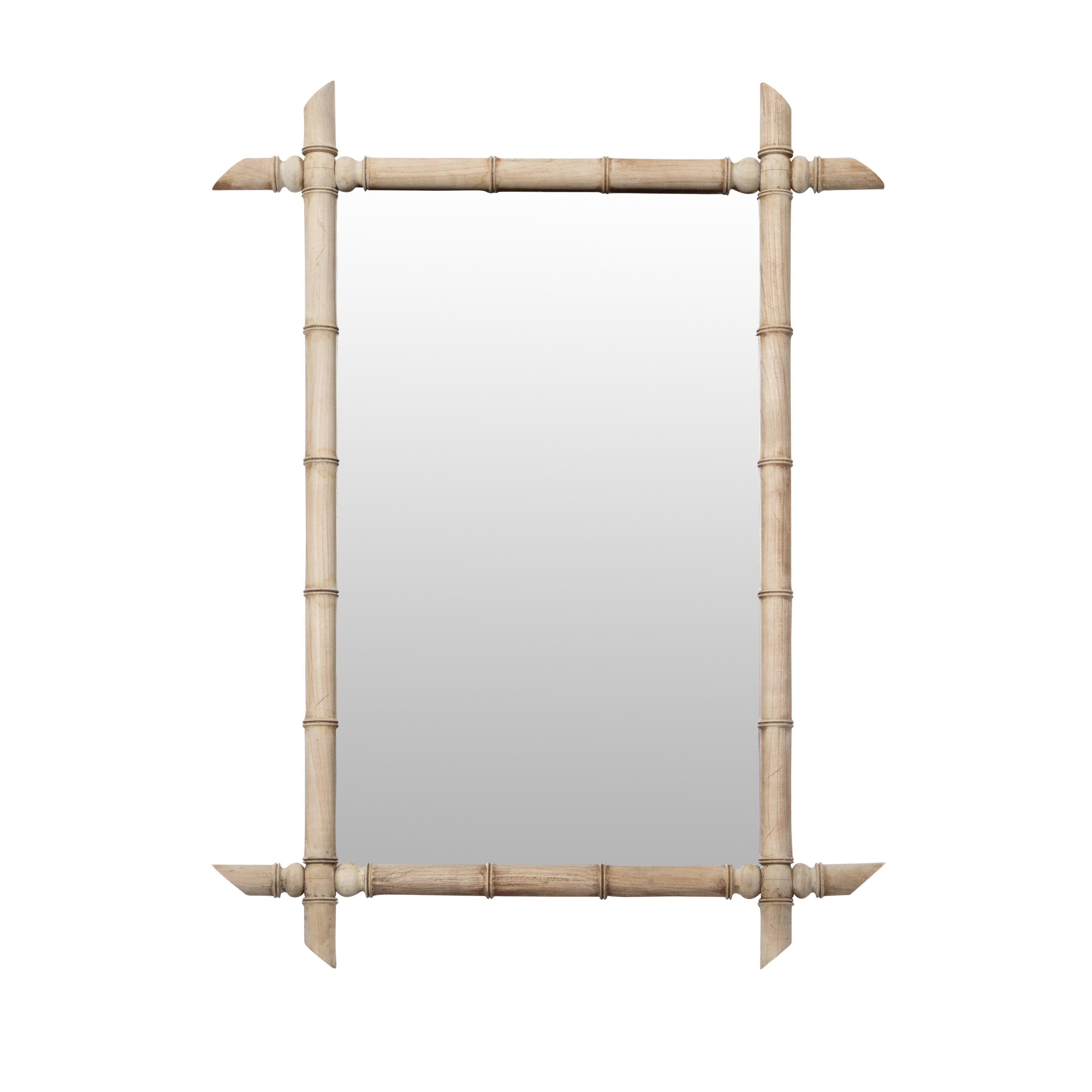 French Bleached Faux Bamboo Turn of the Century Mirror with Interesting Corners  For Sale