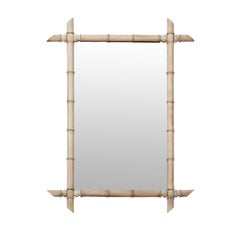 Antique French Bleached Faux Bamboo Turn of the Century Mirror with Interesting Corners 