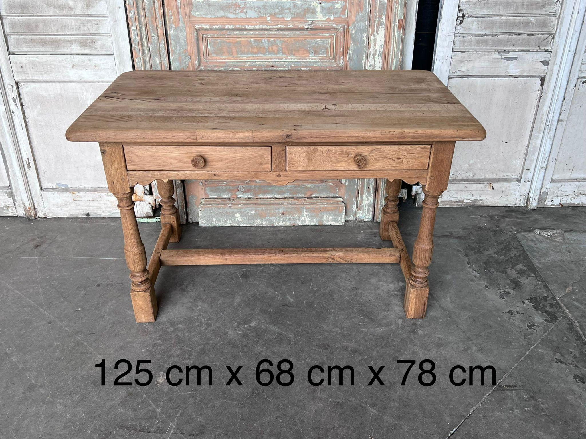French Bleached Oak 2 Drawer Side Table 6