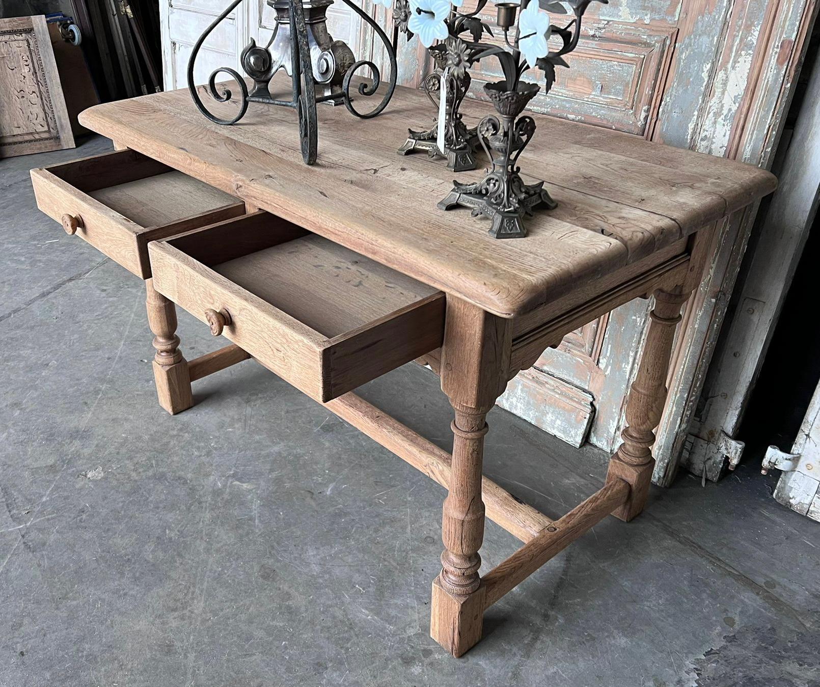 French Bleached Oak 2 Drawer Side Table 7