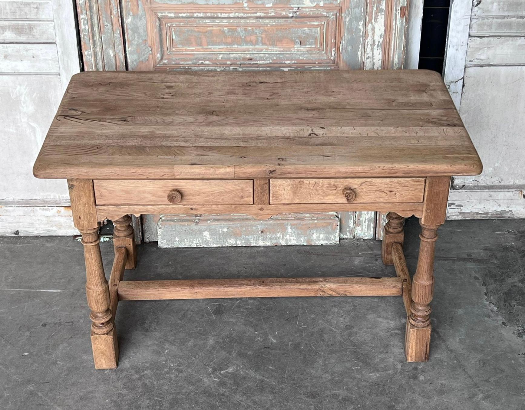 French Bleached Oak 2 Drawer Side Table In Good Condition In Seaford, GB