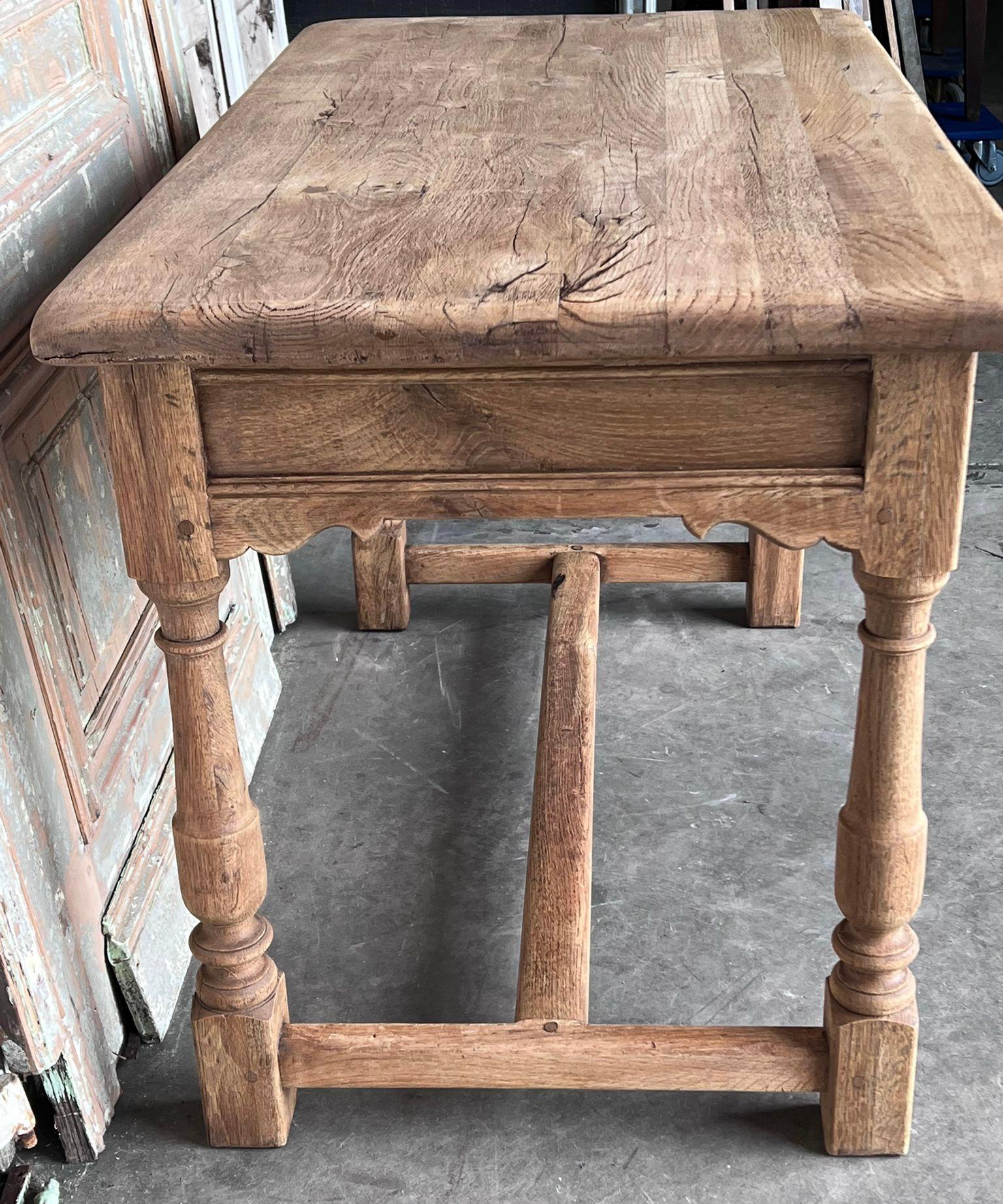 French Bleached Oak 2 Drawer Side Table 1
