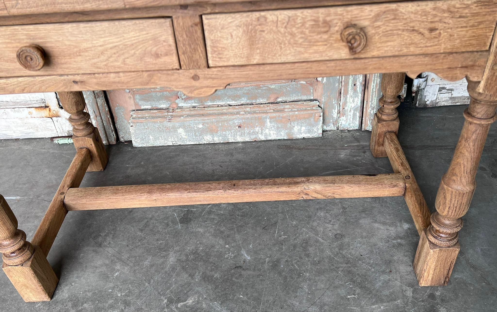 French Bleached Oak 2 Drawer Side Table 5