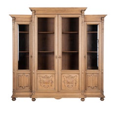French Bleached Oak Bookcase Display Cabinet With Adjustable Shelves, circa 1880