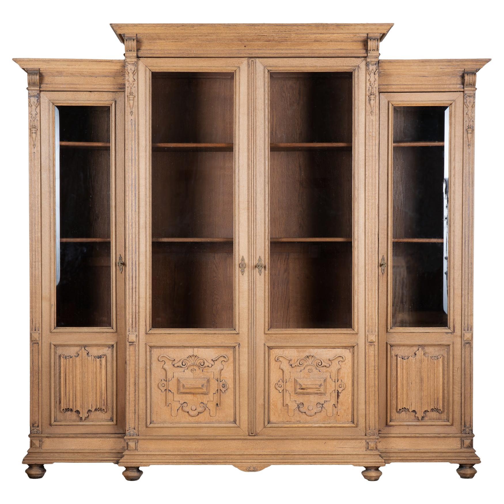 French Bleached Oak Bookcase Display Cabinet With Adjustable Shelves, circa 1880