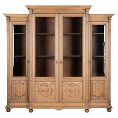 French Bleached Oak Bookcase Display Cabinet With Adjustable Shelves, circa 1880