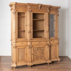 French Bleached Oak Bookcase Display Cabinet with Adjustable Shelves, circa 1890