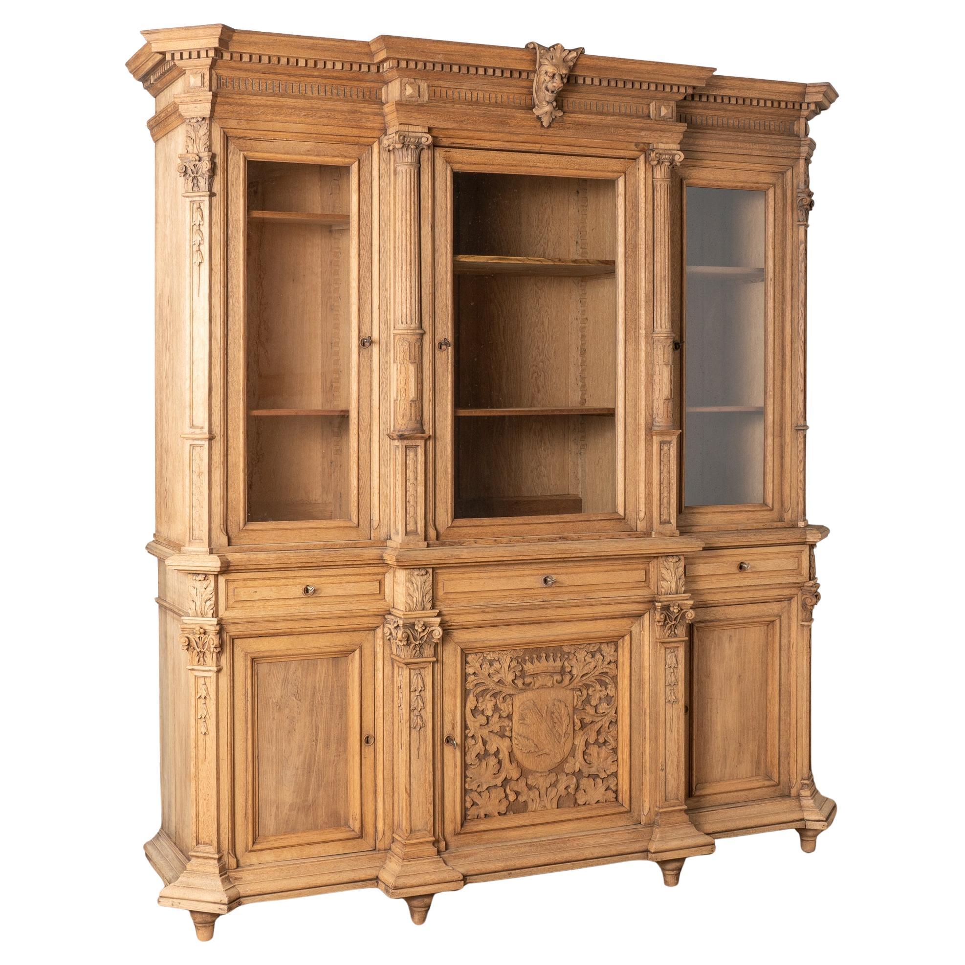 Vitrine bibliothèque en Oak Oak blanchi avec étagères réglables, vers 1890