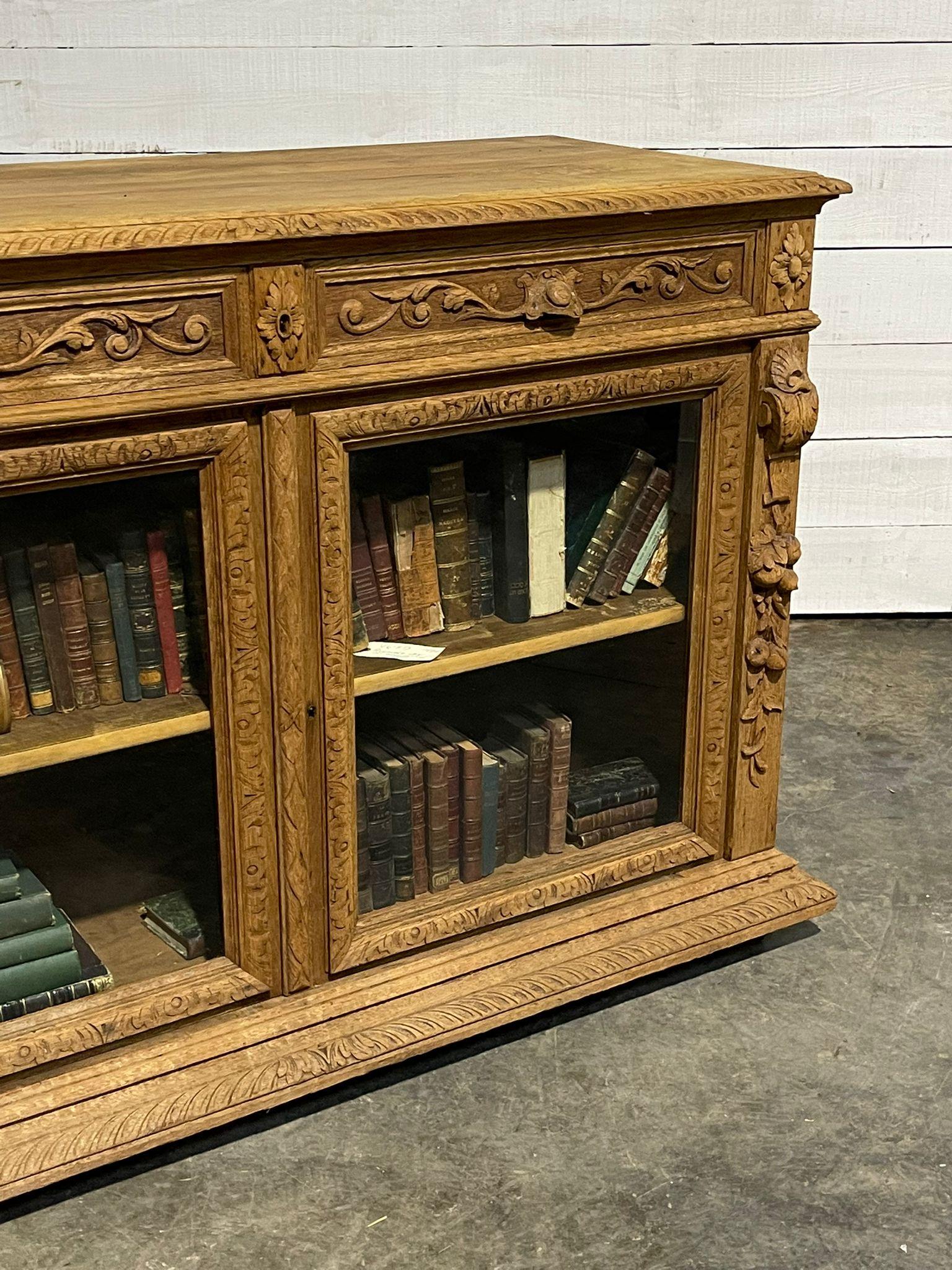 French, Bleached Oak Carved Bookcase or Cabinet For Sale 7