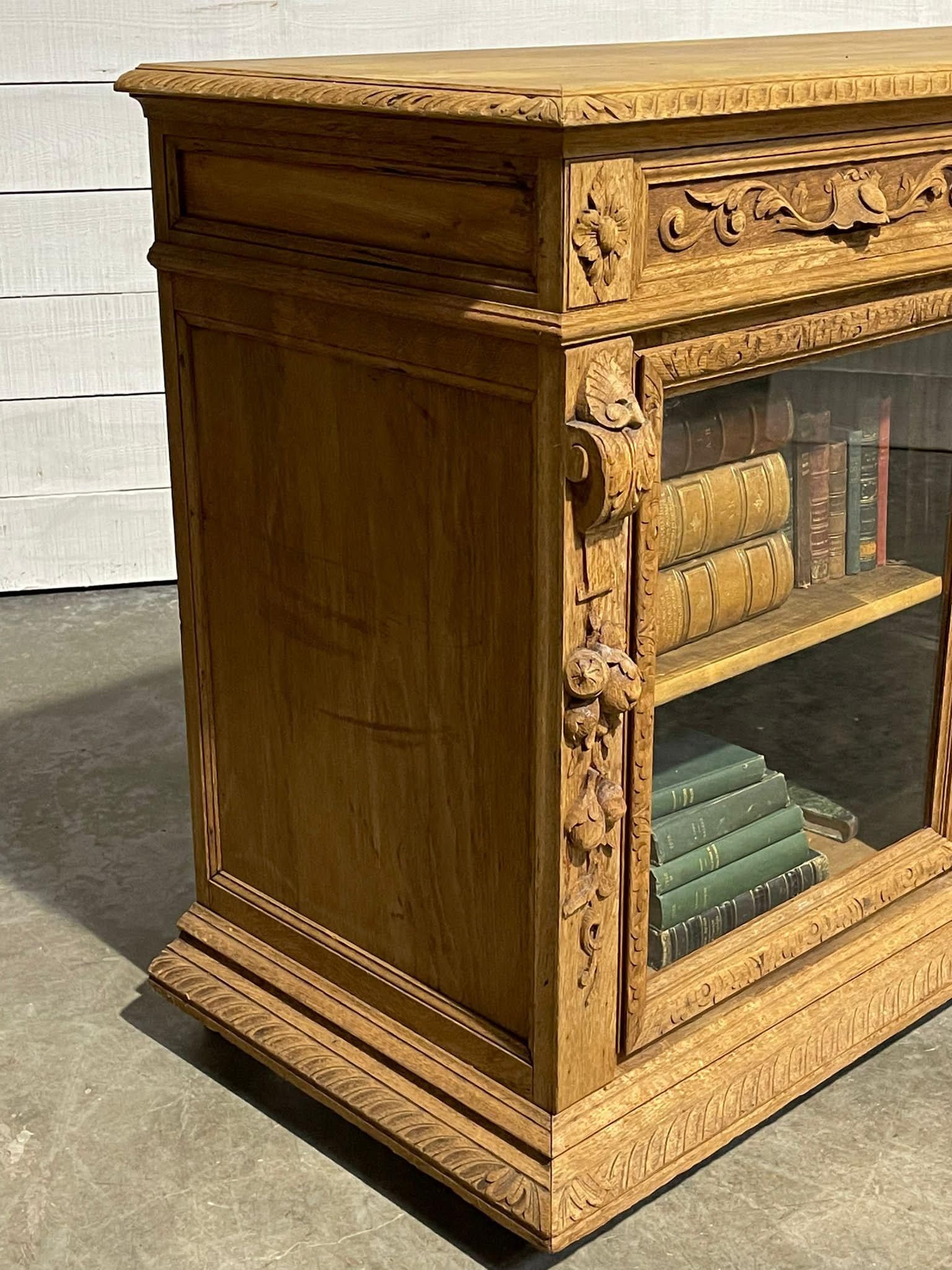 French, Bleached Oak Carved Bookcase or Cabinet For Sale 8