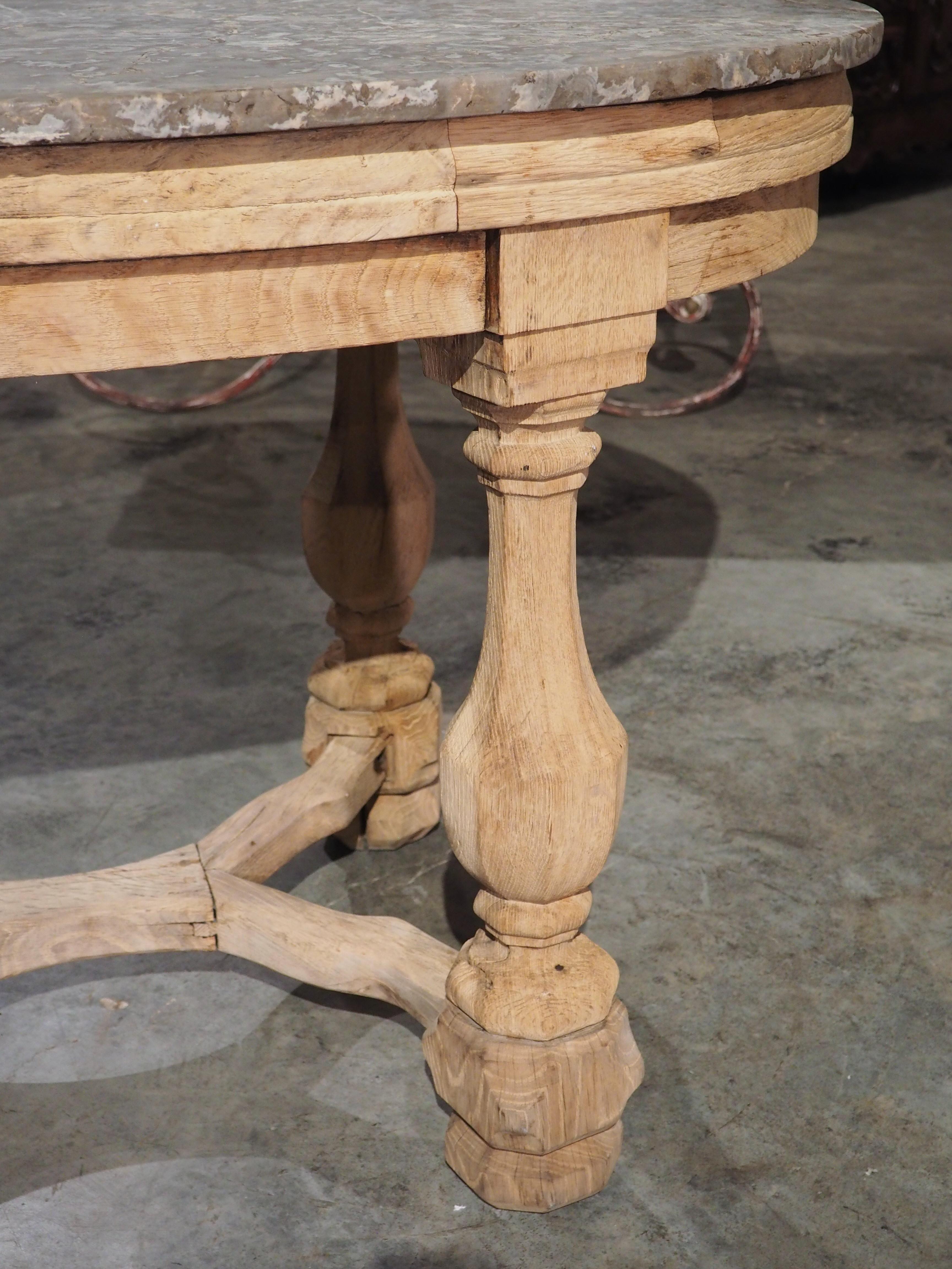 French Bleached Oak Center Table with Marble Top, Circa 1860 6