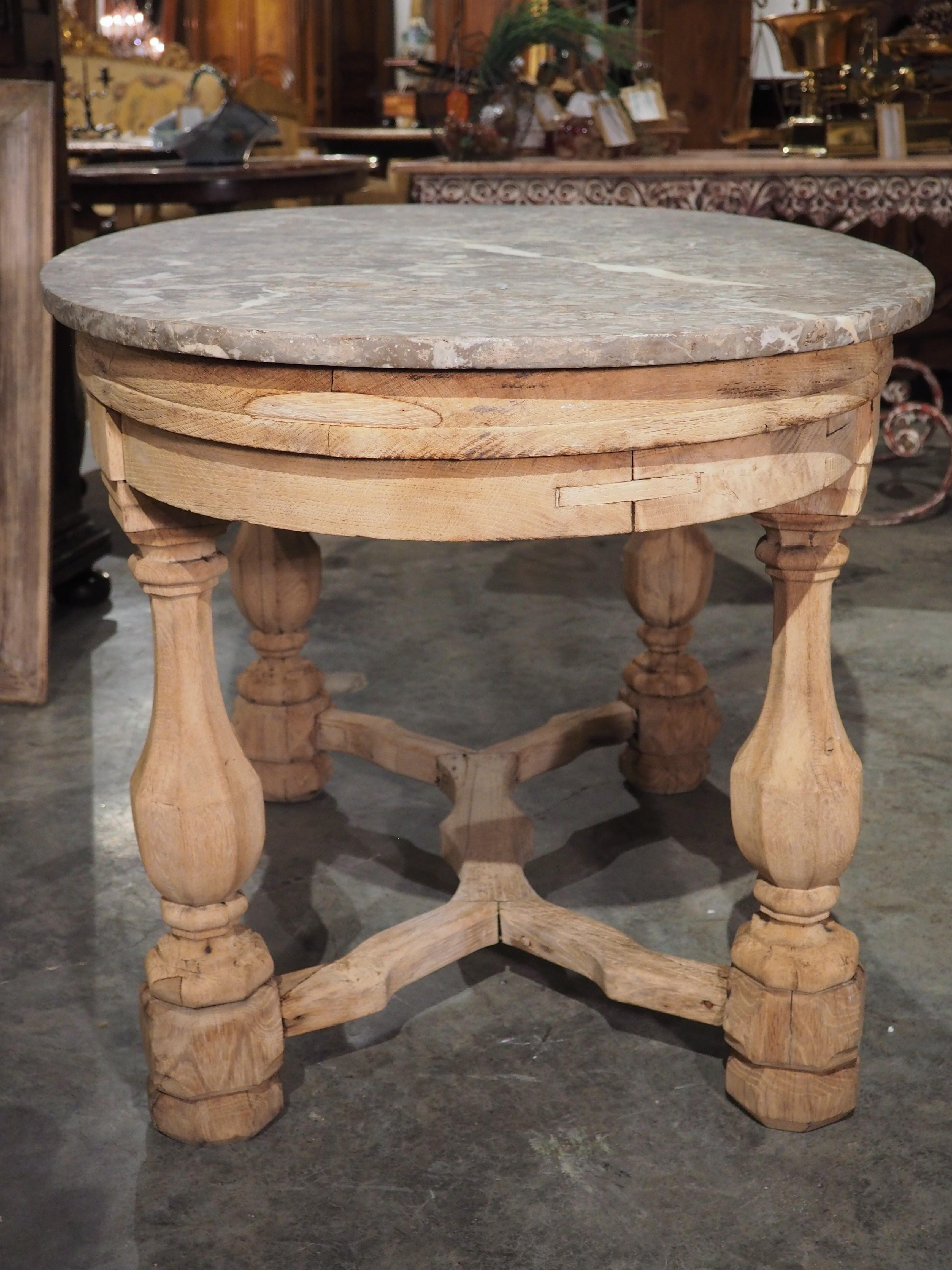 French Bleached Oak Center Table with Marble Top, Circa 1860 10