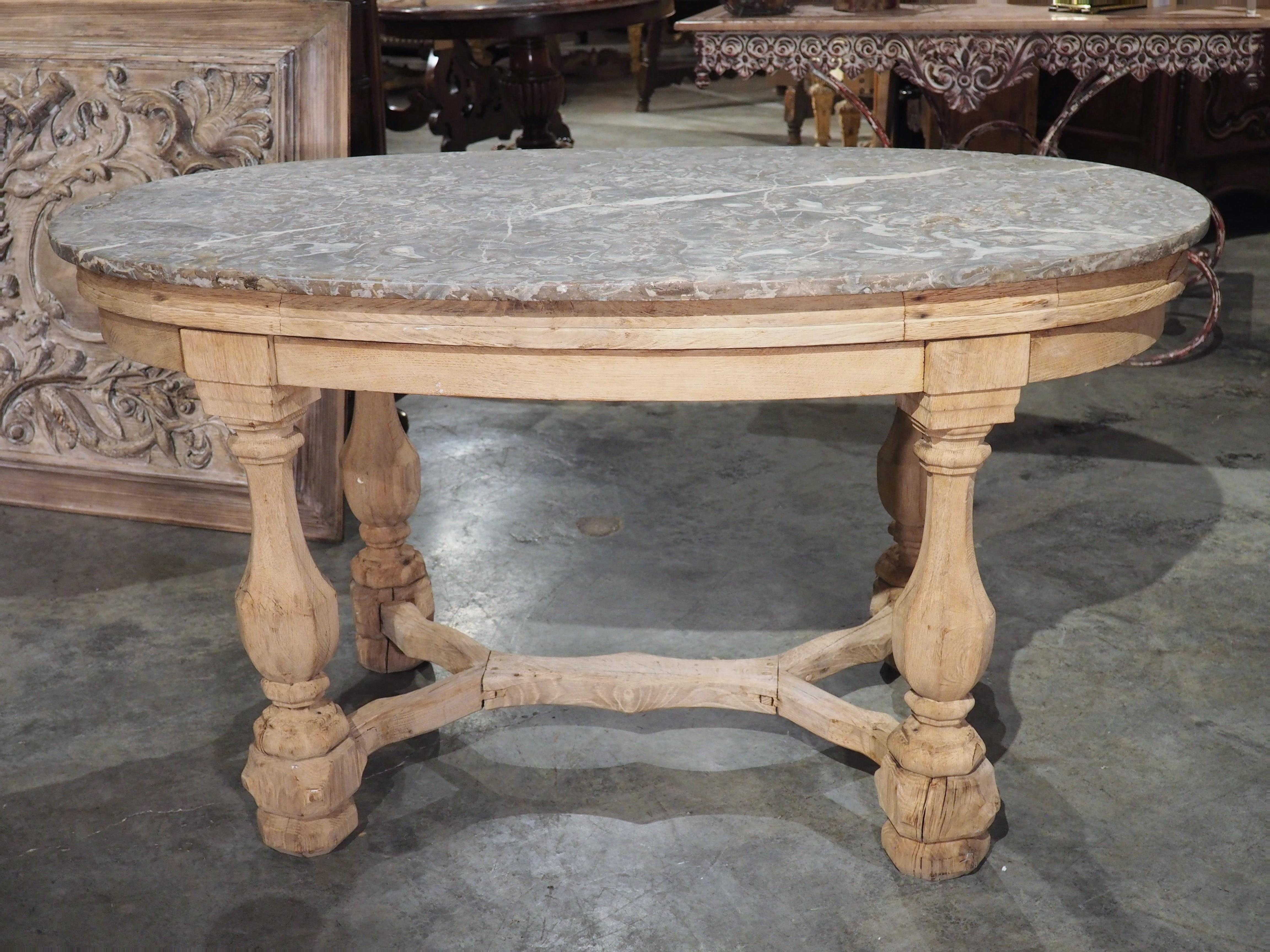 French Bleached Oak Center Table with Marble Top, Circa 1860 12