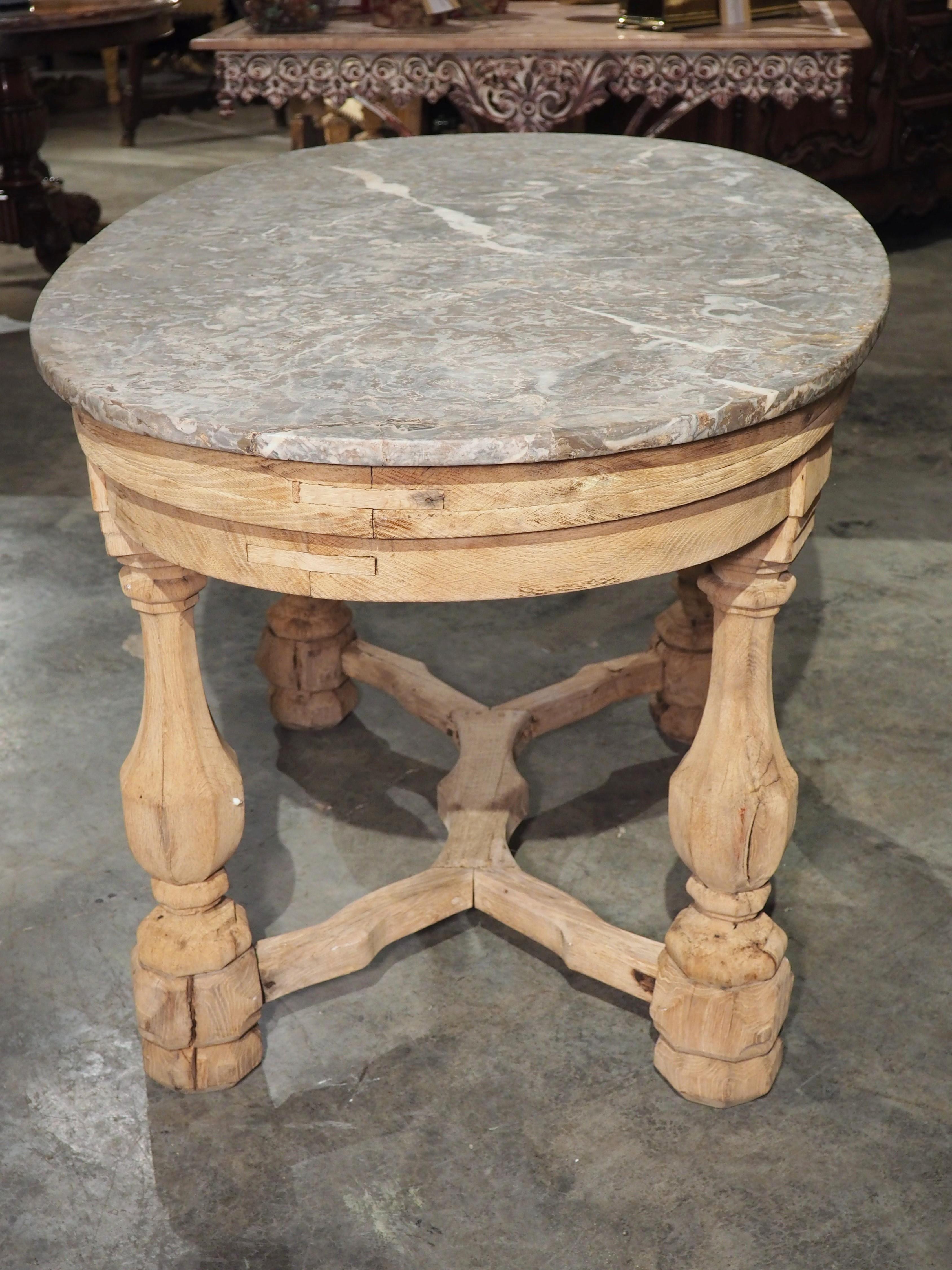 French Bleached Oak Center Table with Marble Top, Circa 1860 14