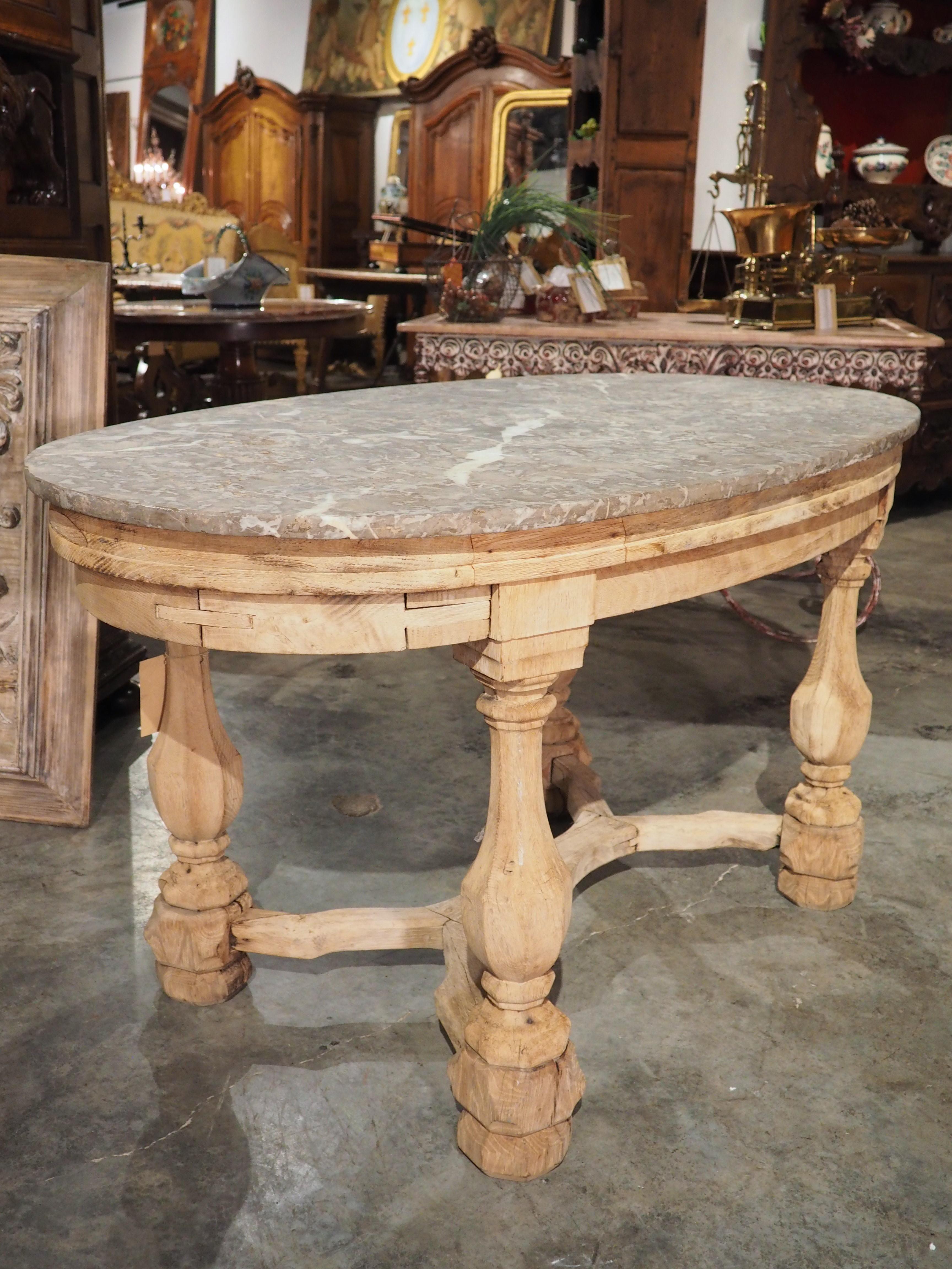 Louis XIV French Bleached Oak Center Table with Marble Top, Circa 1860