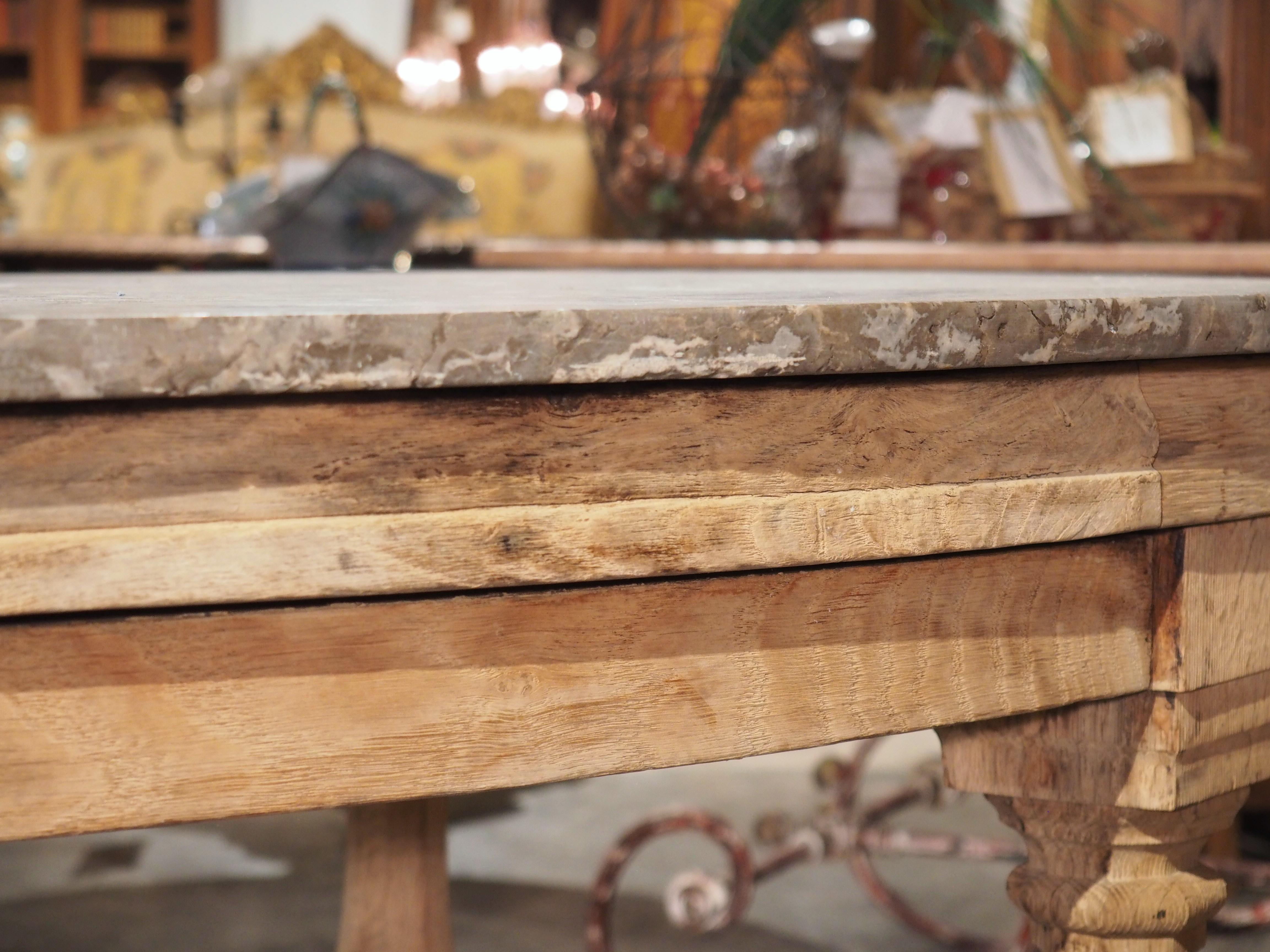 French Bleached Oak Center Table with Marble Top, Circa 1860 2