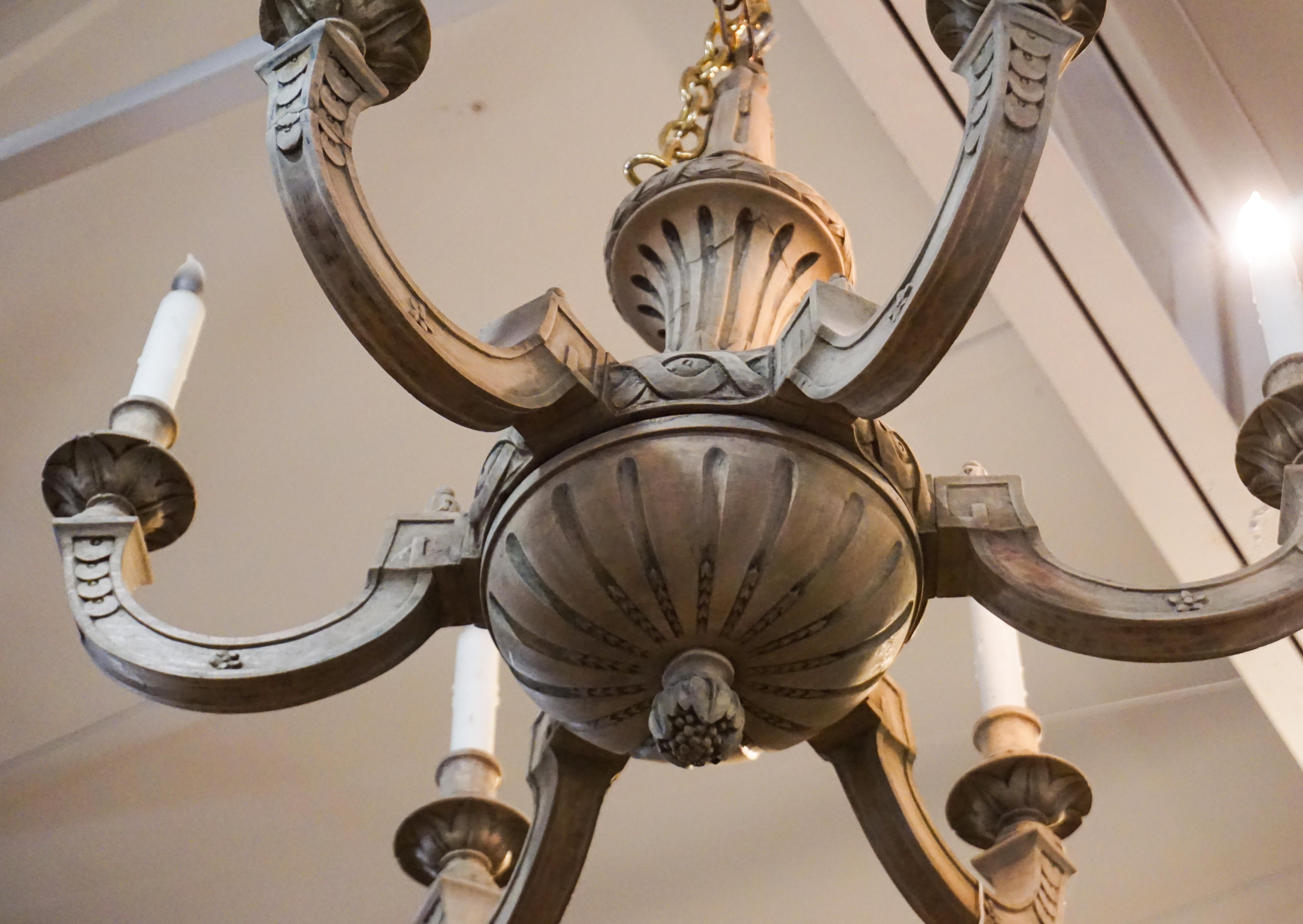 French Bleached Oak Chandelier In Good Condition In Dallas, TX