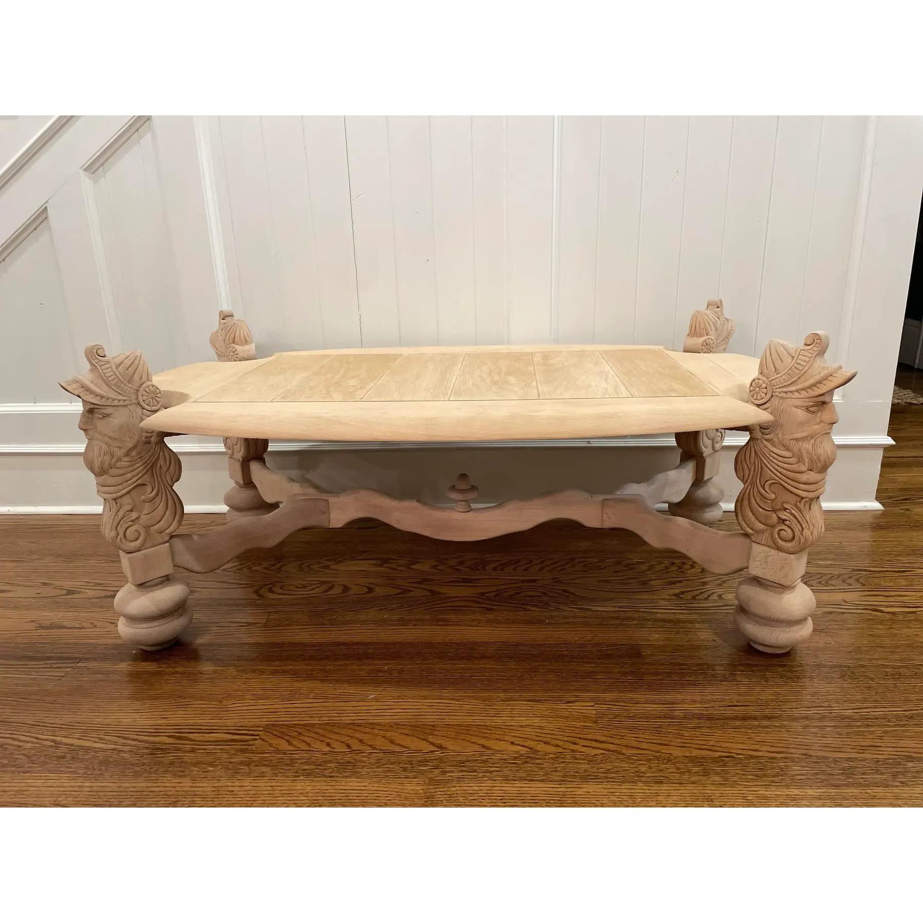 Table basse française en Oak Oak blanchi, British Colonial Style, 20e siècle en vente 3