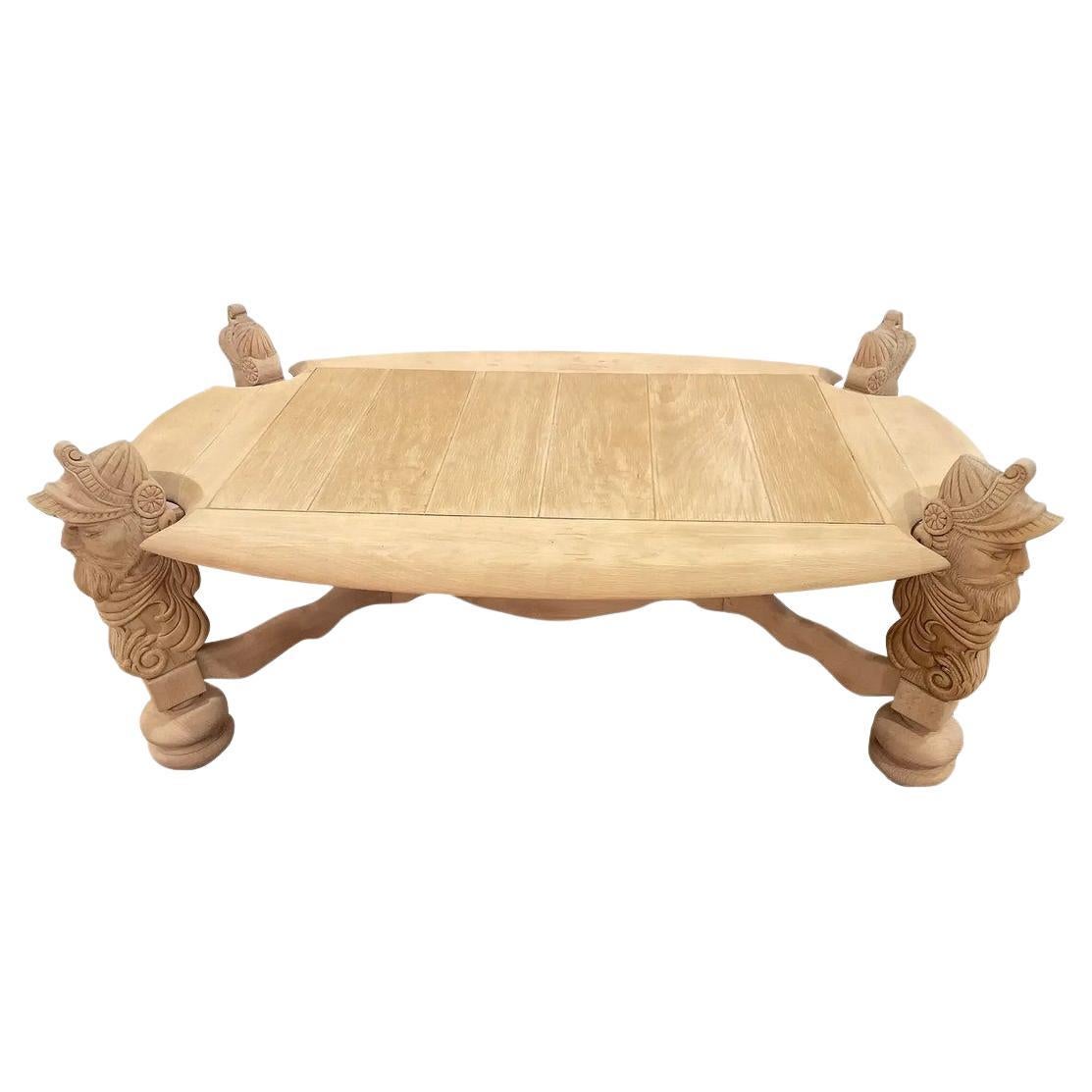 Table basse française en Oak Oak blanchi, British Colonial Style, 20e siècle