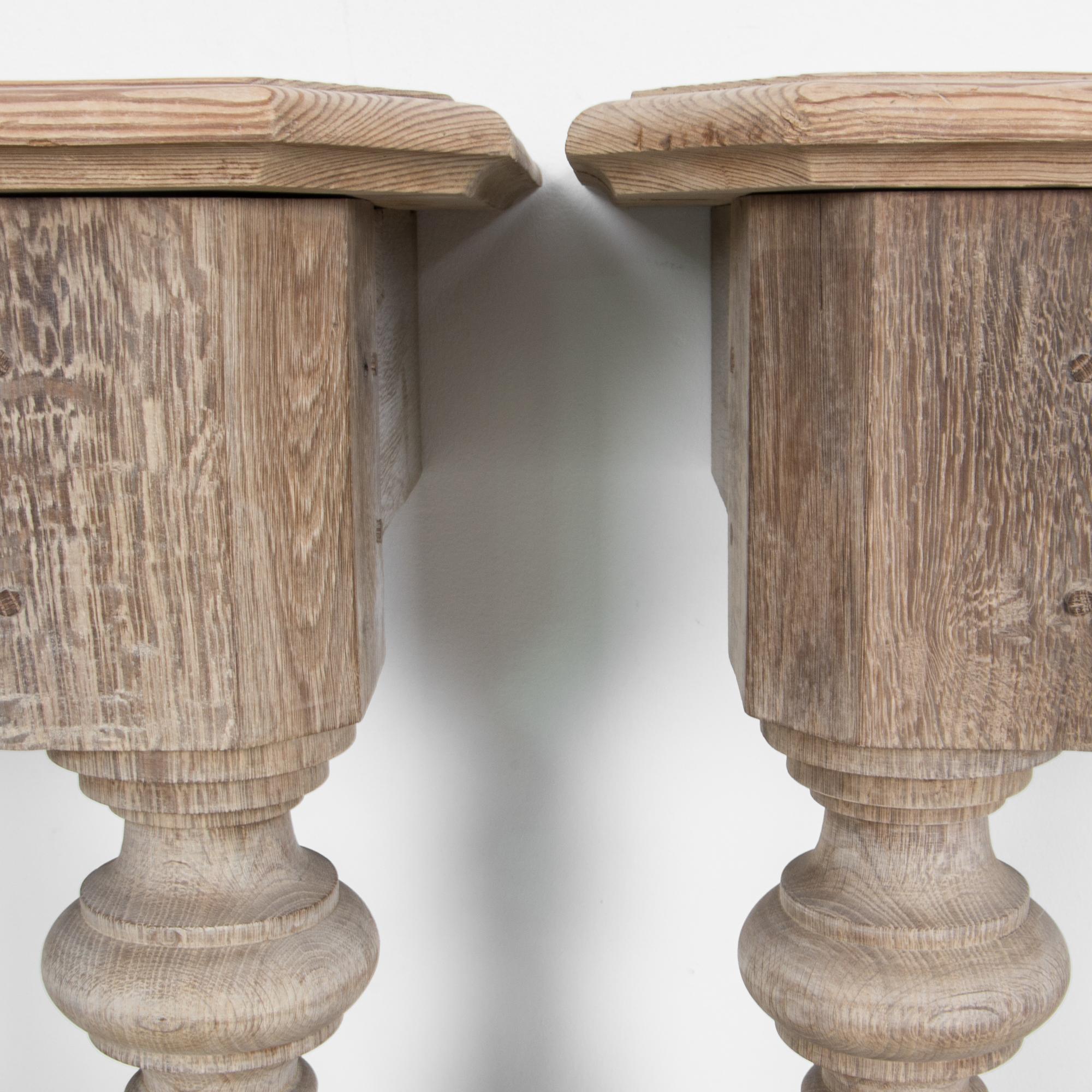 French Provincial French Bleached Oak Console Tables, a Pair