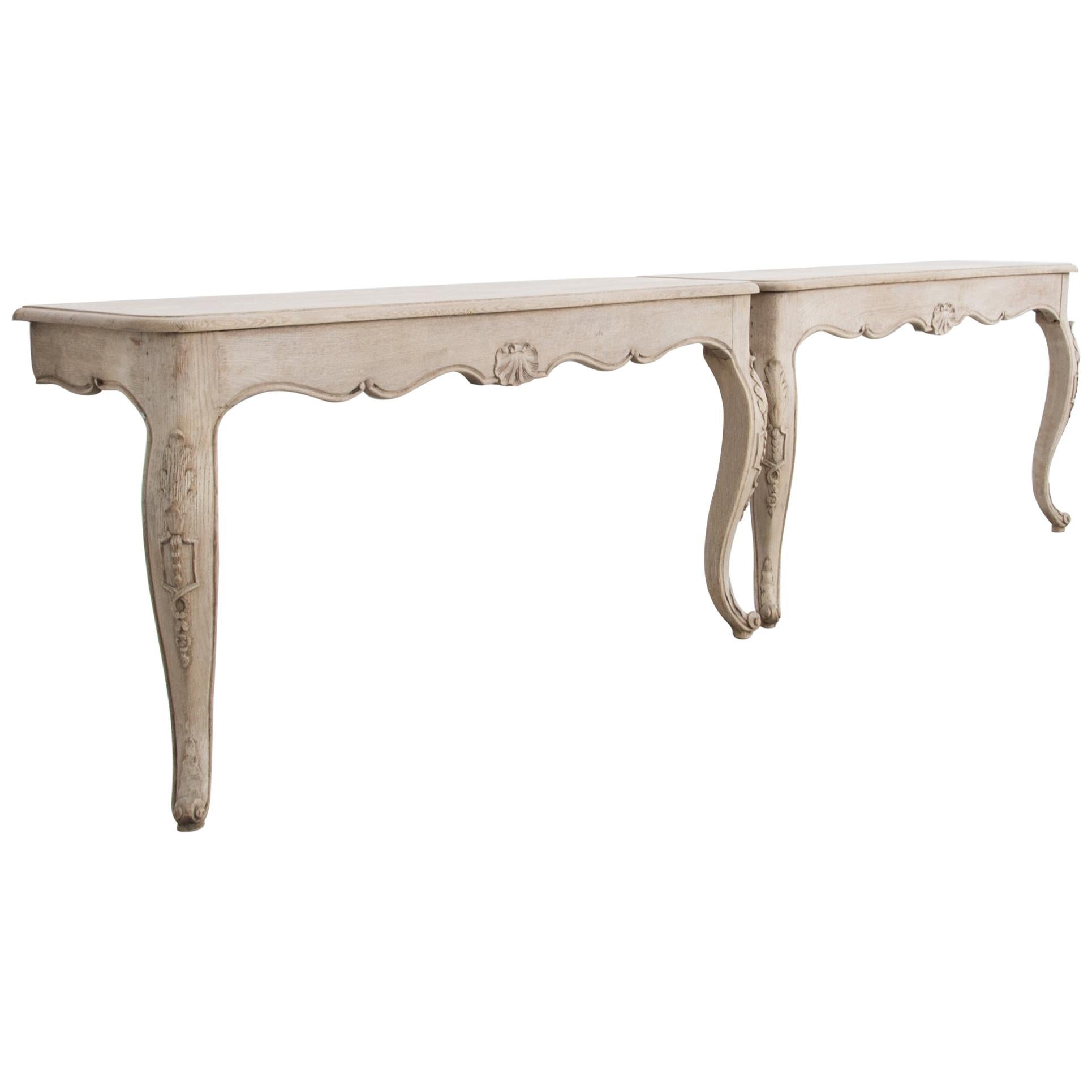 French Bleached Oak Console Tables, a Pair