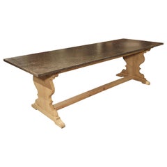 French Bleached Oak Dining Table with Charcoal Gray Marble Top, circa 1930s