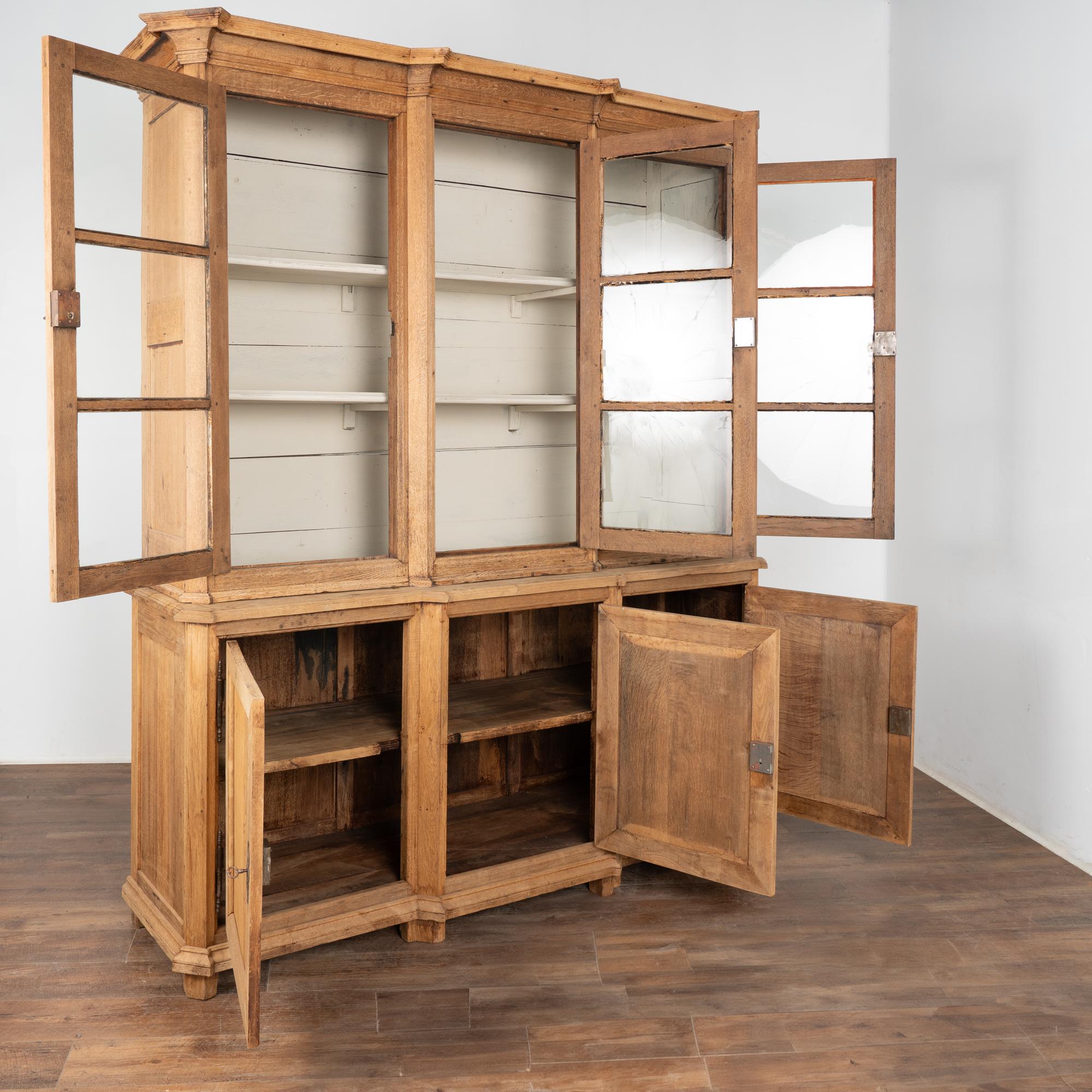 Country French Bleached Oak Display Cabinet Large Bookcase, circa 1890