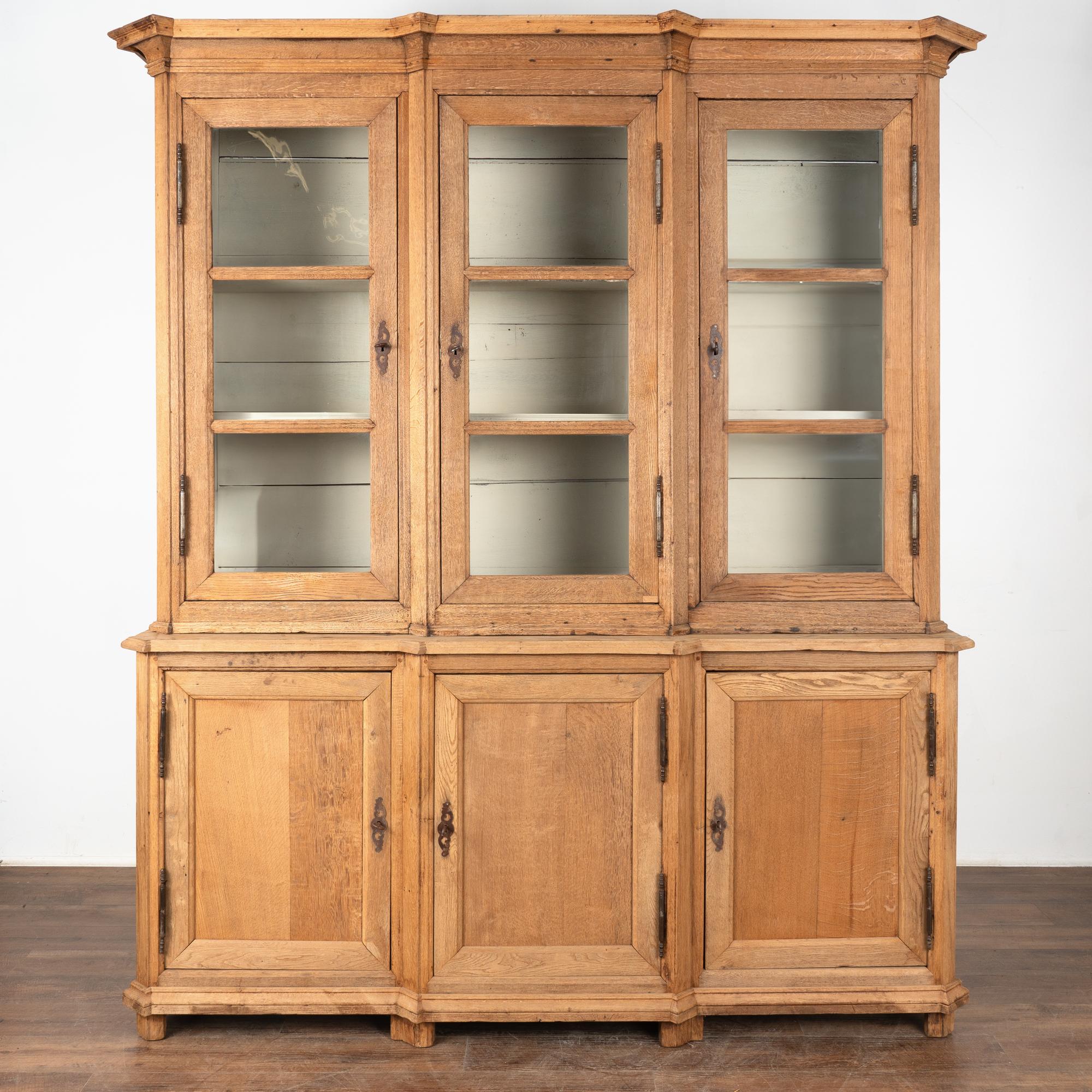 French Bleached Oak Display Cabinet Large Bookcase, circa 1890 In Good Condition In Round Top, TX