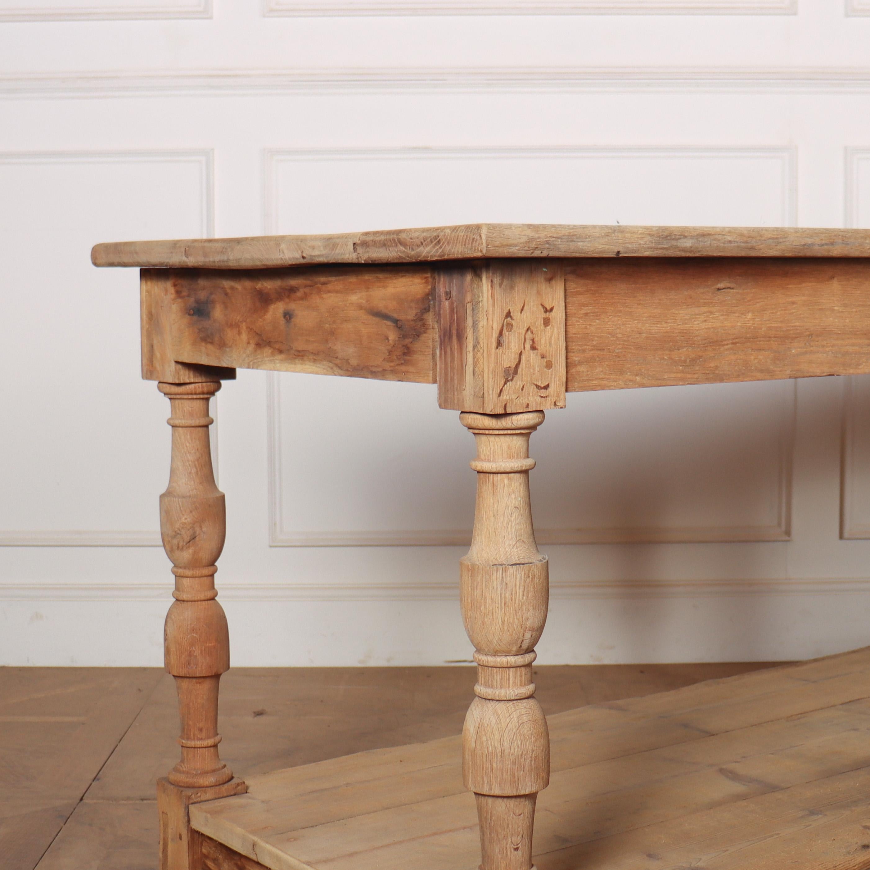Large 19th C French bleached oak drapers table / console table. Lovely old colour. 1840.

Reference: 8320

Dimensions
107 inches (272 cms) Wide
28 inches (71 cms) Deep
34 inches (86 cms) High