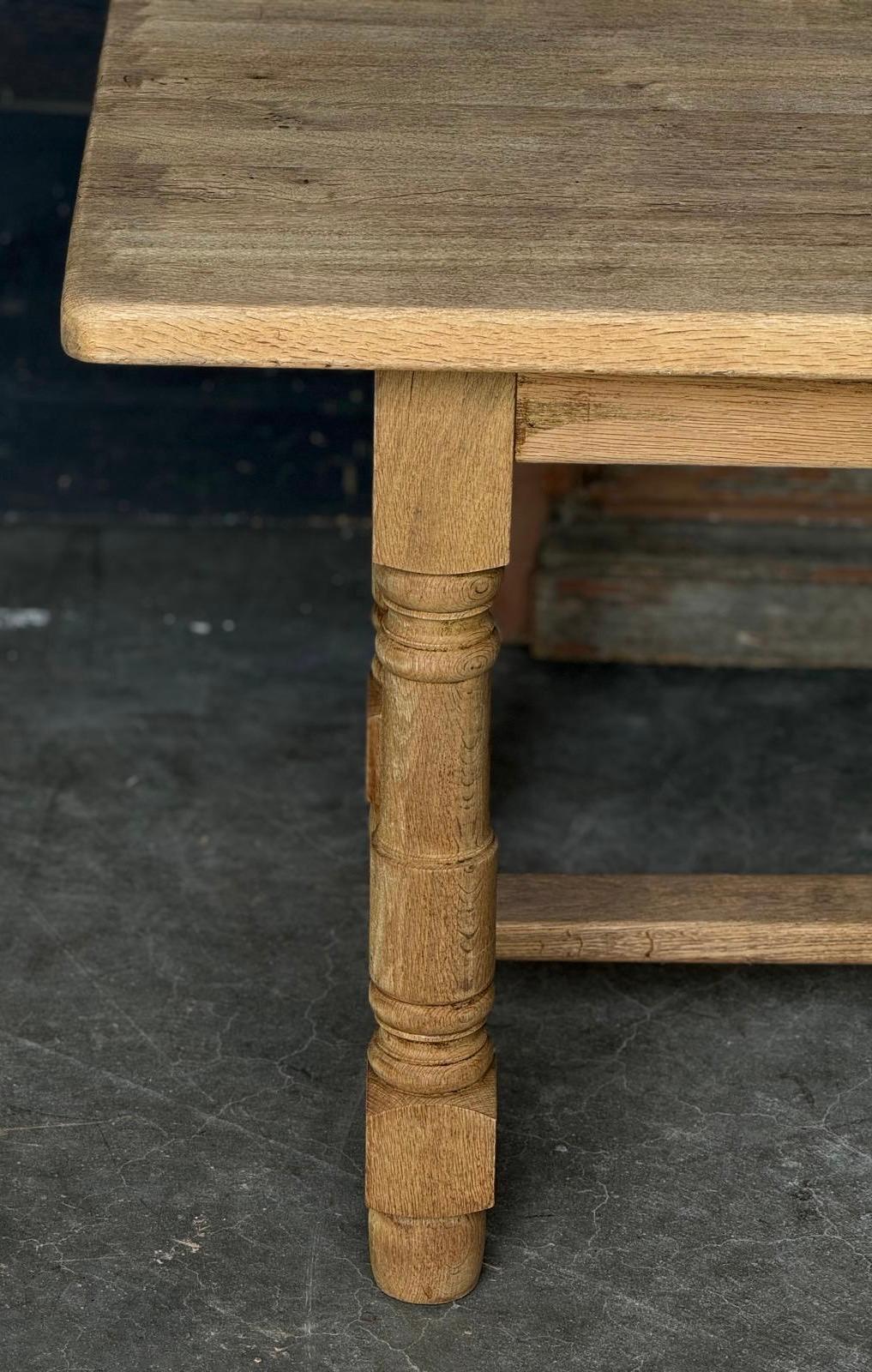 French Bleached Oak Farmhouse Dining Table For Sale 6