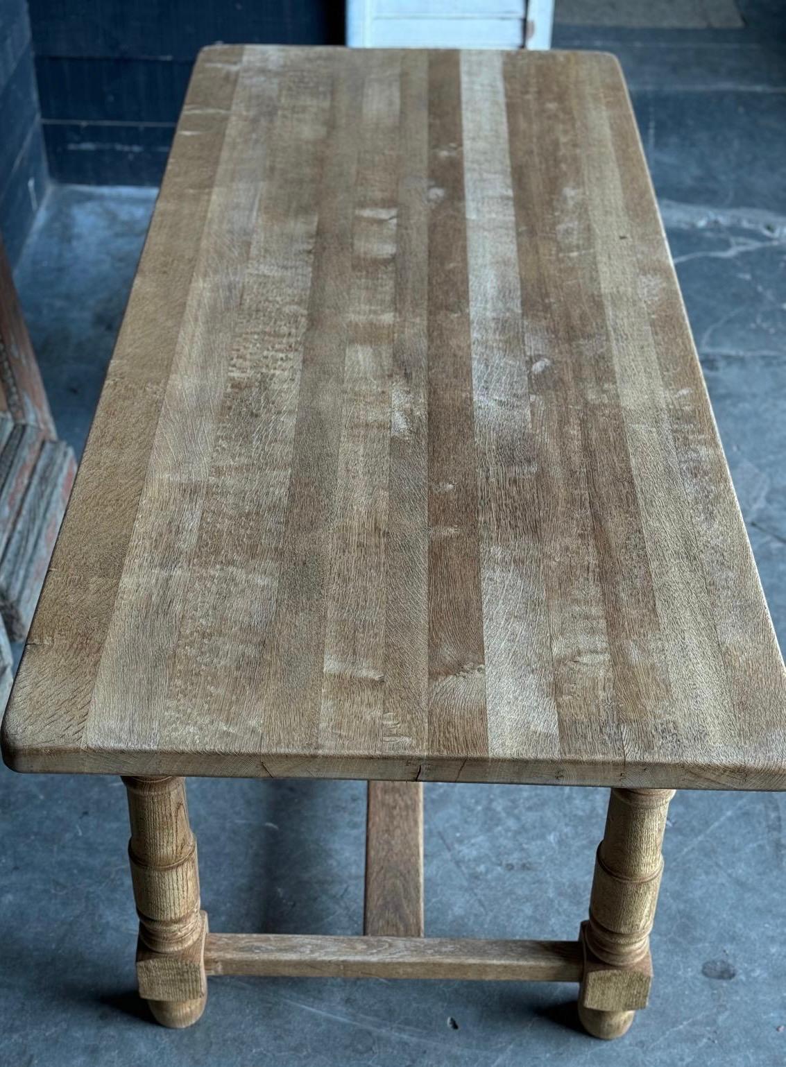 French Bleached Oak Farmhouse Dining Table For Sale 7