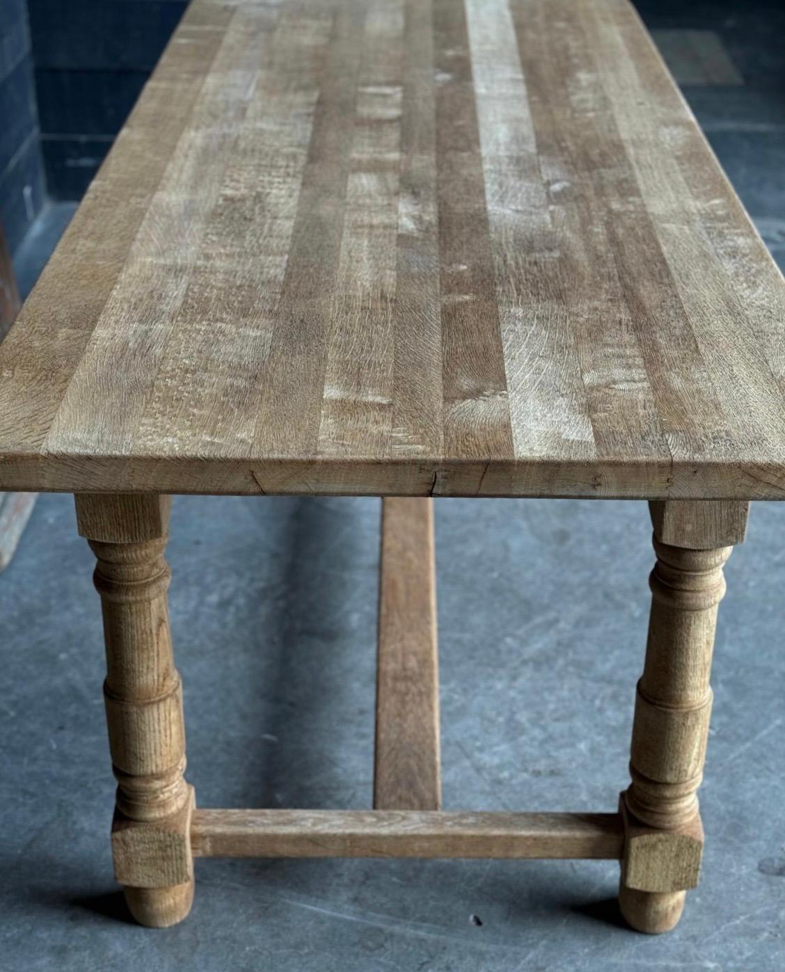 French Bleached Oak Farmhouse Dining Table For Sale 8