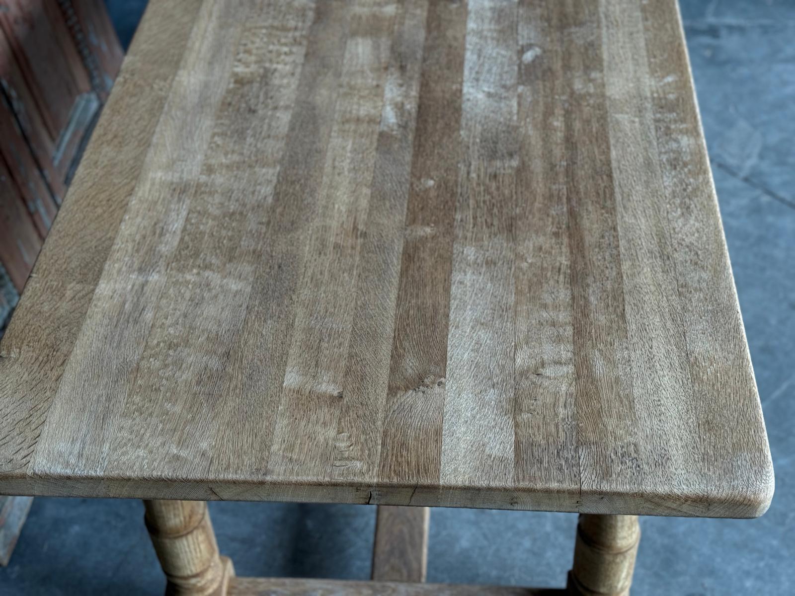 French Bleached Oak Farmhouse Dining Table For Sale 9