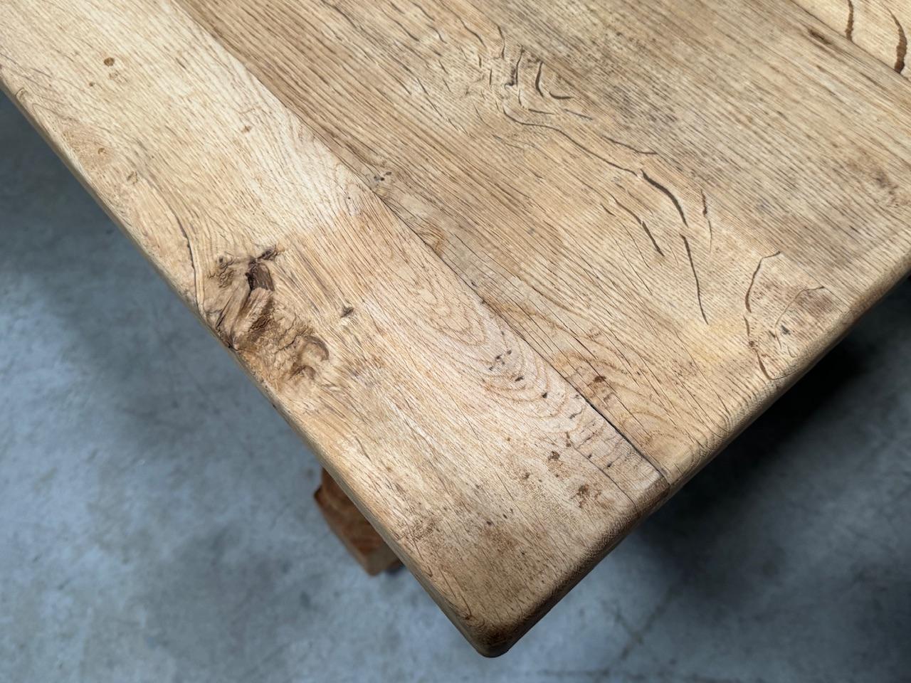 French Bleached Oak Farmhouse Dining Table For Sale 9