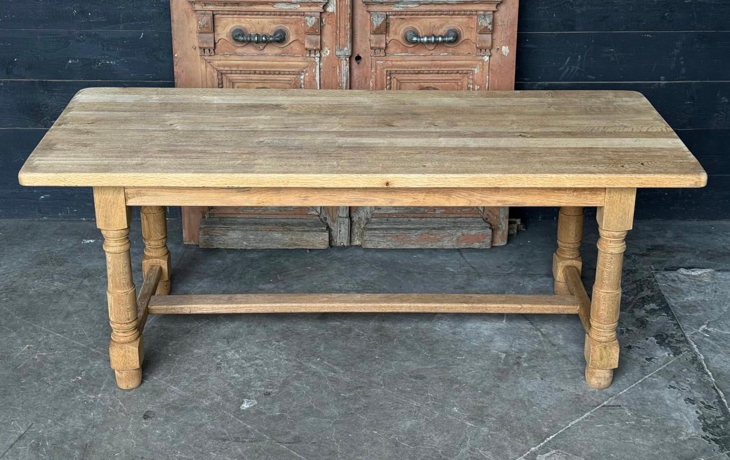 French Bleached Oak Farmhouse Dining Table For Sale 11