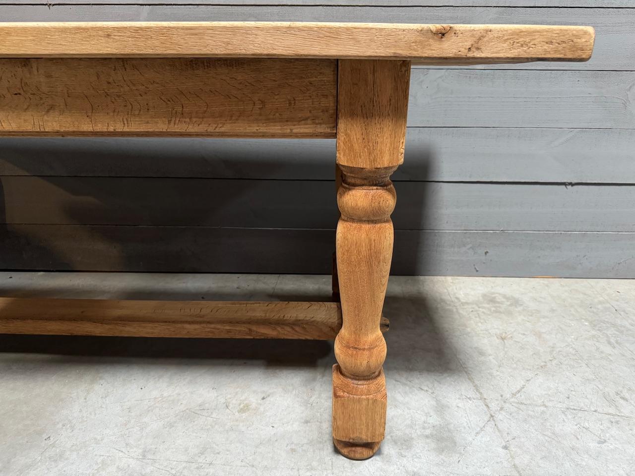 20th Century French Bleached Oak Farmhouse Dining Table  For Sale